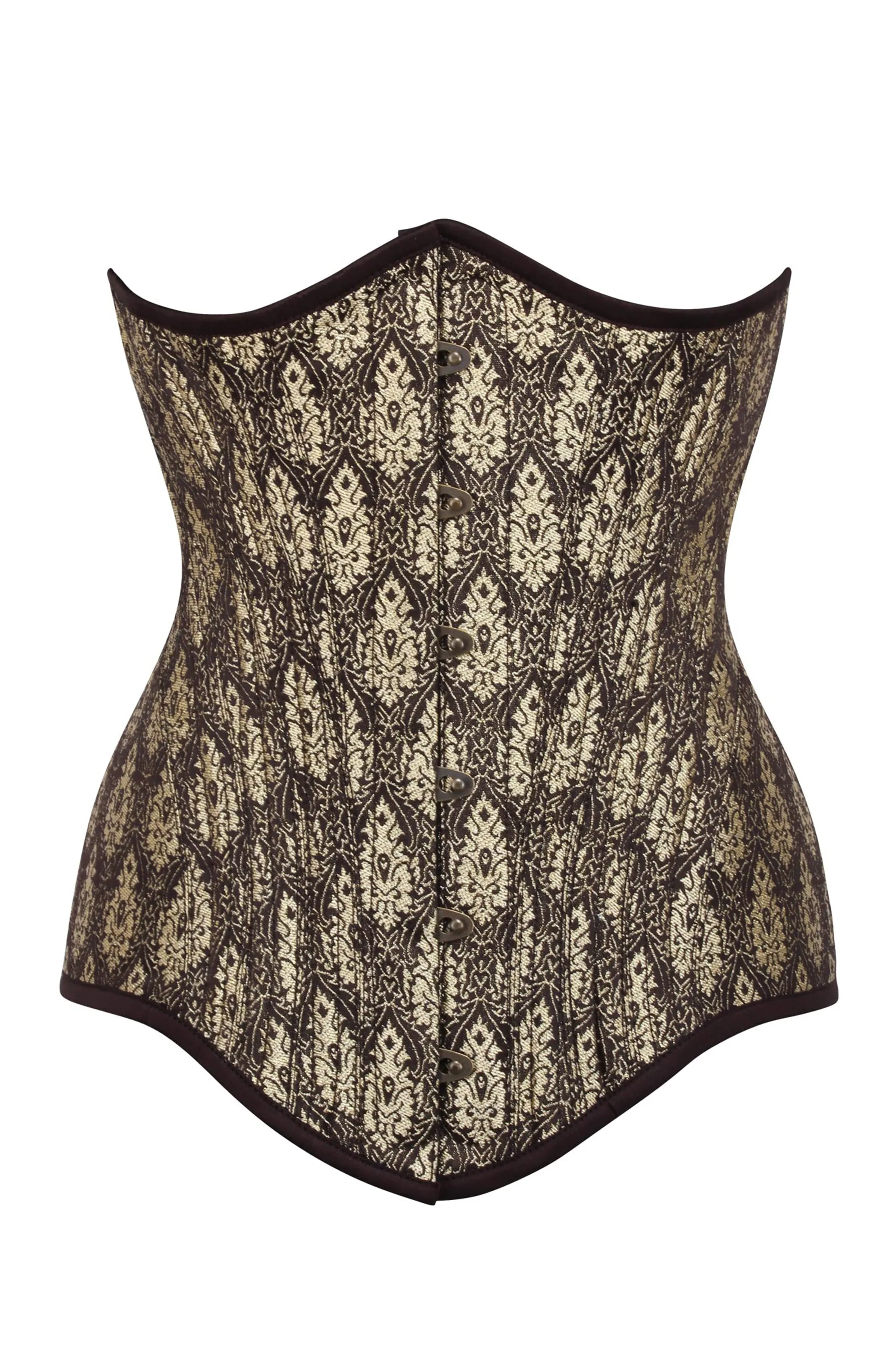 Longline Brown and Gold Brocade Underbust Corset sold by Corset Story