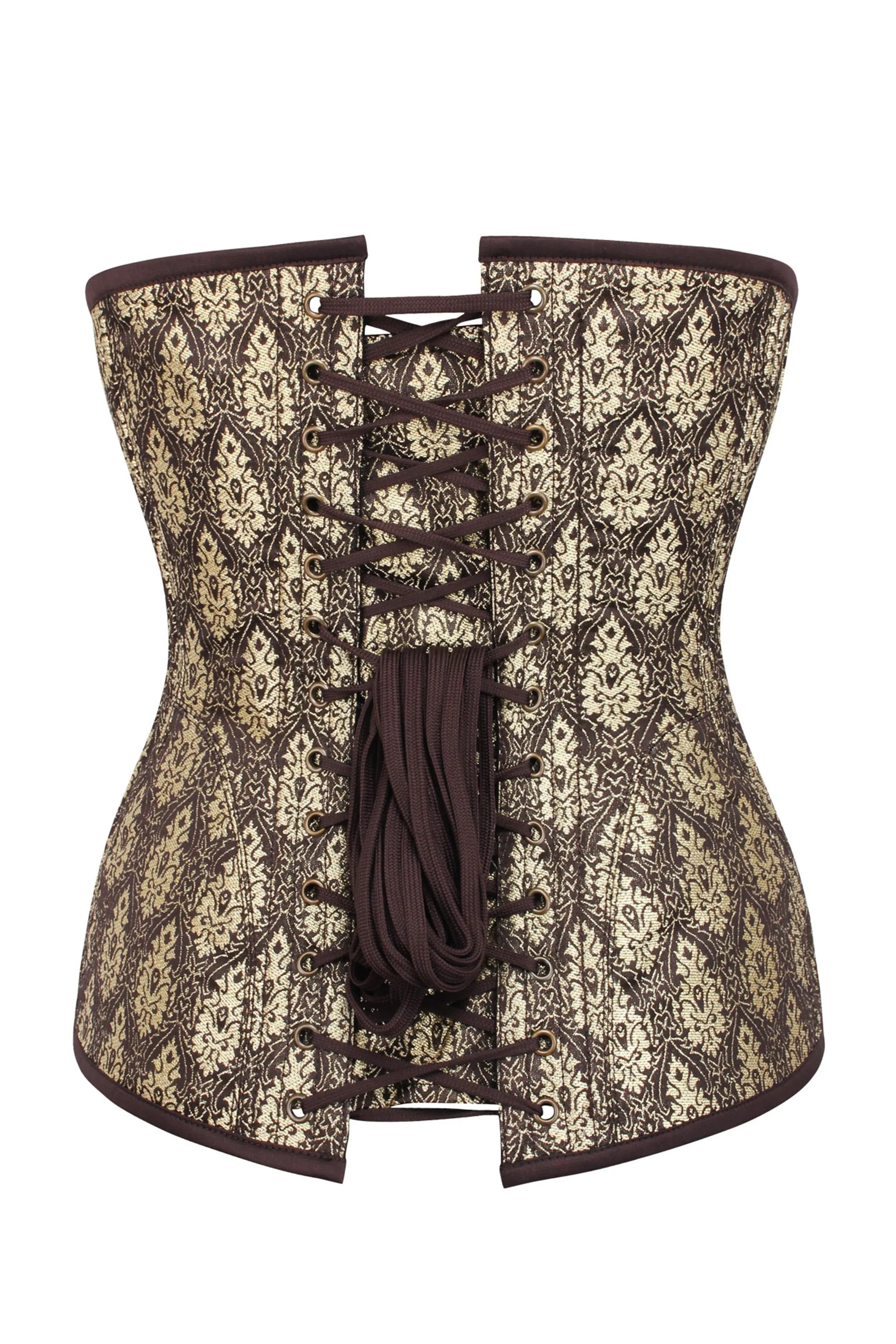 Longline Brown and Gold Brocade Underbust Corset sold by Corset Story product image thumbnail 2