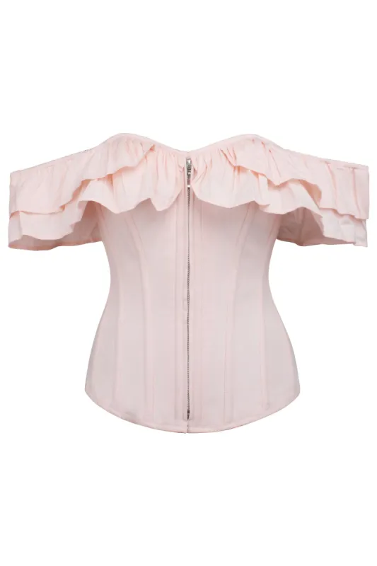 Marigold Prairie Pink Cotton Corset Top with Frill Sleeves sold by Corset Story