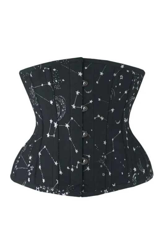 Astronomy cotton print underbust corset sold by Corset Story