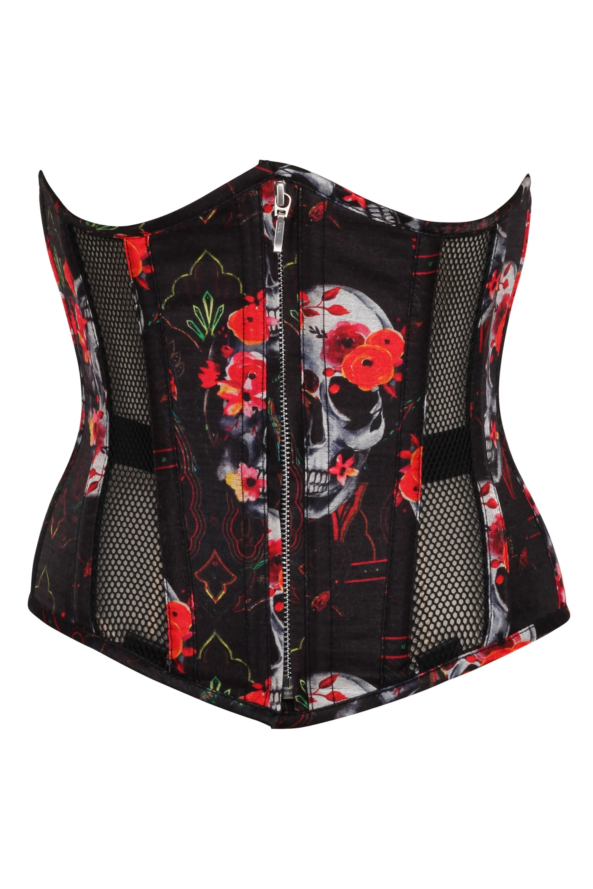 Gothic Mesh Panelled Corset with Skull Print sold by Corset Story