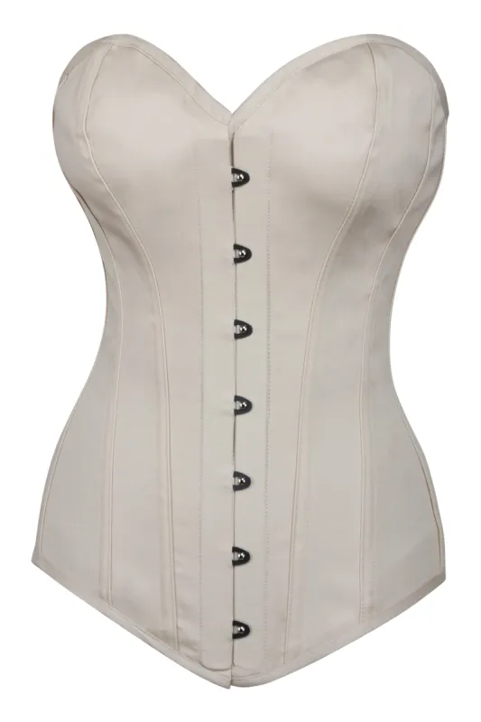Longline Champagne Satin Overbust sold by Corset Story