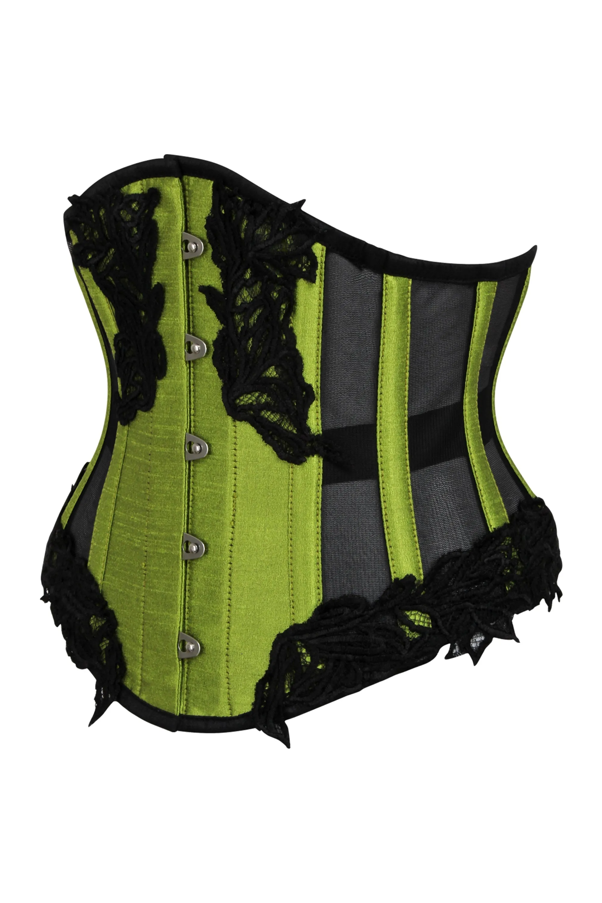 Green Underbust Corset with Black Mesh Panels sold by Corset Story product image thumbnail 3