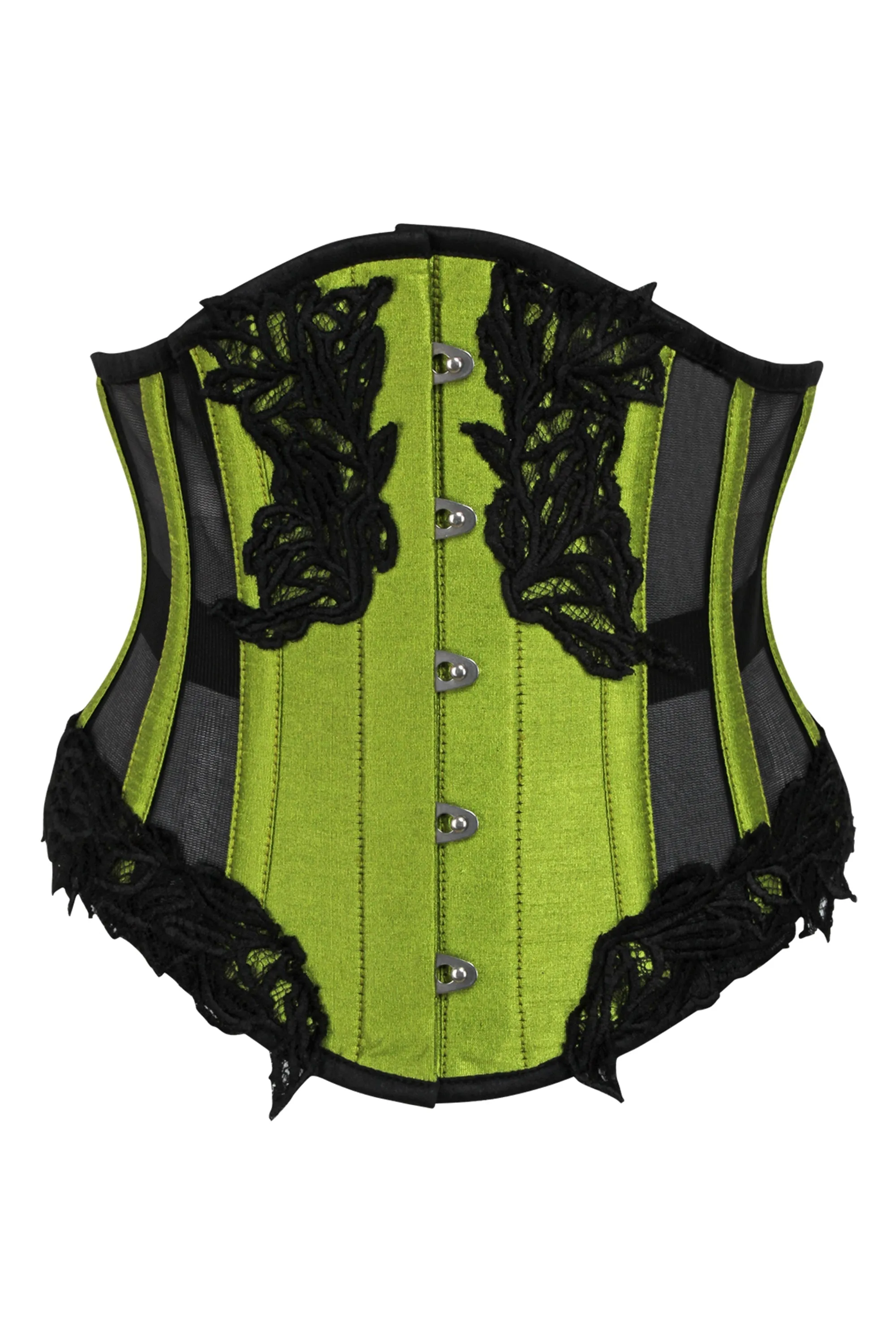 Green Underbust Corset with Black Mesh Panels sold by Corset Story