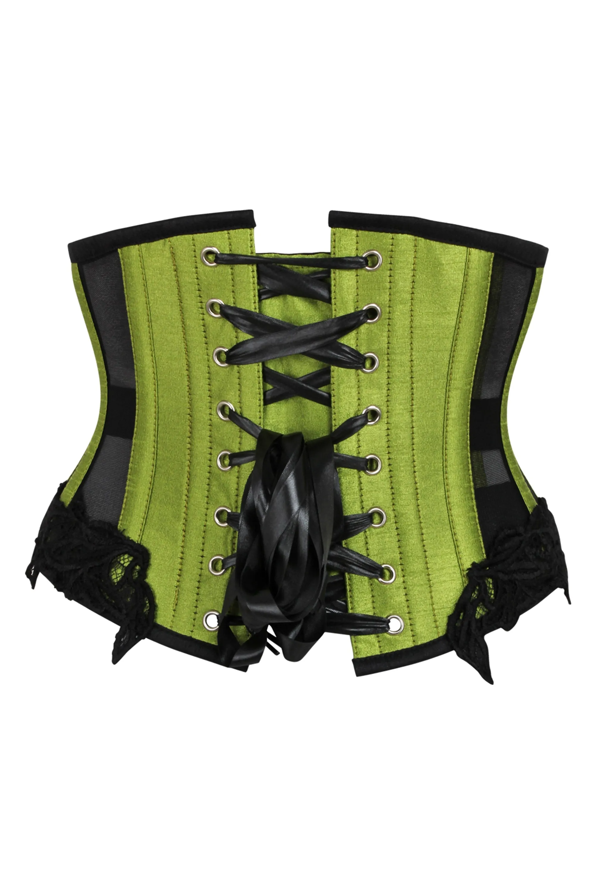 Green Underbust Corset with Black Mesh Panels sold by Corset Story product image thumbnail 2