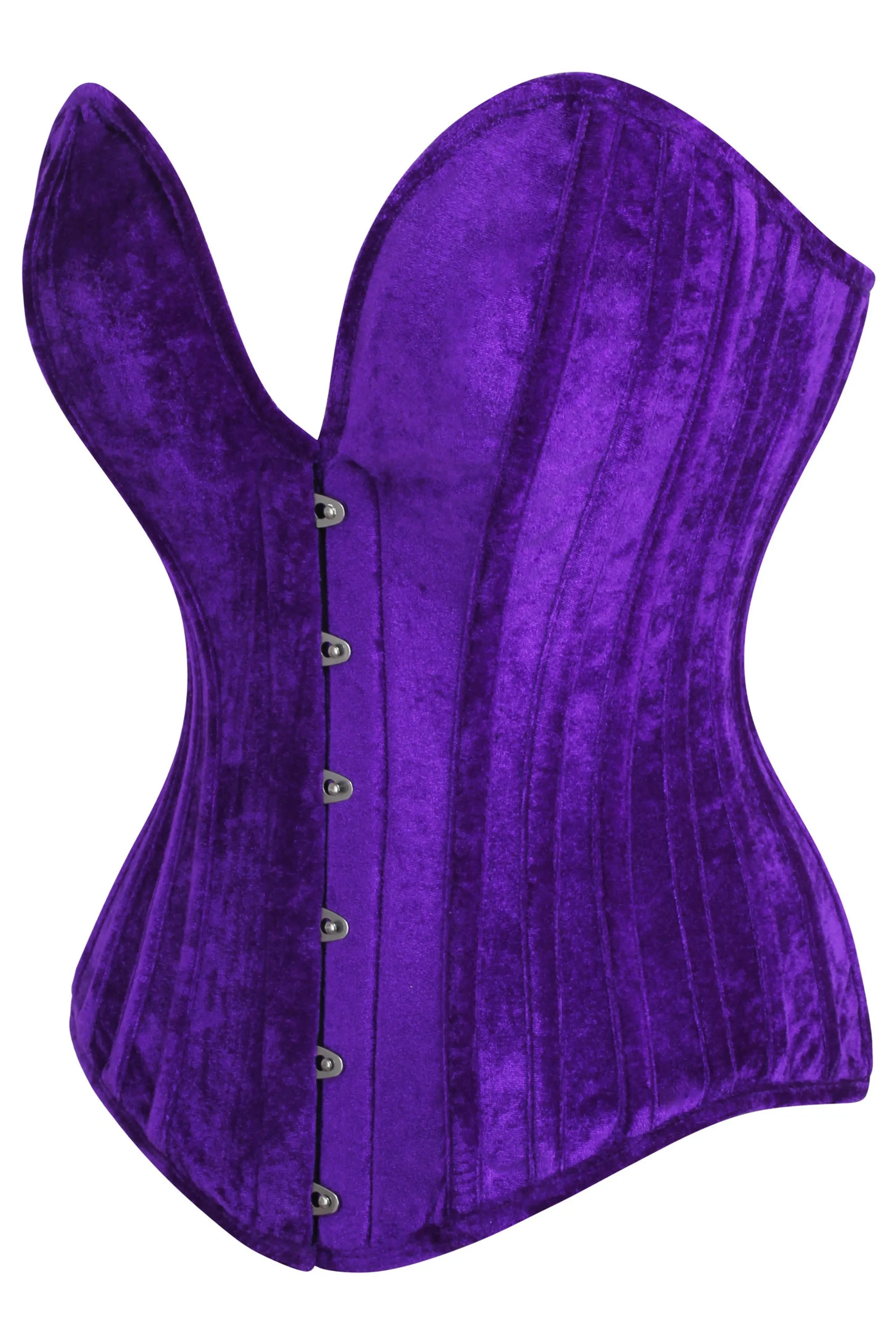Purple Velvet Overbust Corset with Plunge Neckline sold by Corset Story product image thumbnail 3
