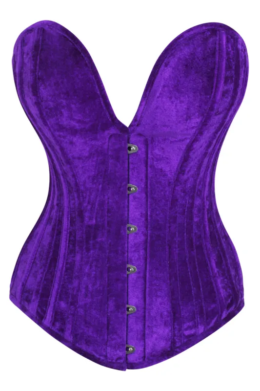 Purple Velvet Overbust Corset with Plunge Neckline sold by Corset Story