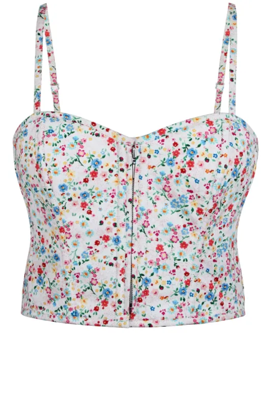 Delia Ditsy Cotton Cropped Corset With Spaghetti Straps sold by Corset Story