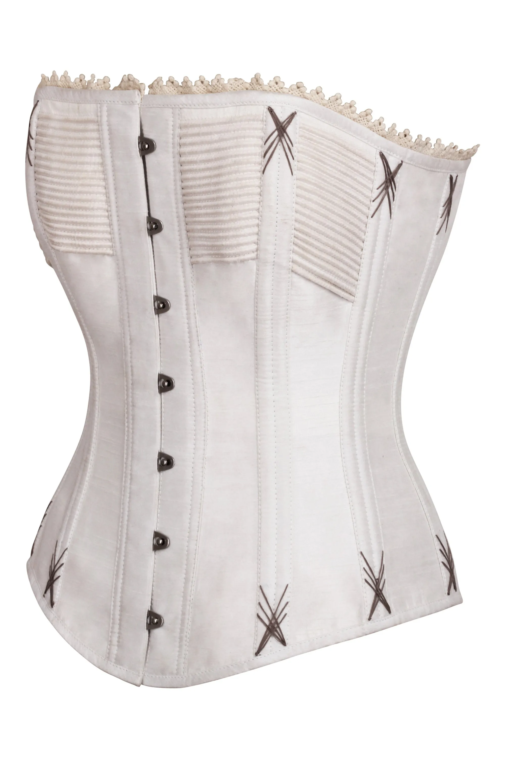 White Overbust Corset with Flossing sold by Corset Story product image thumbnail 3