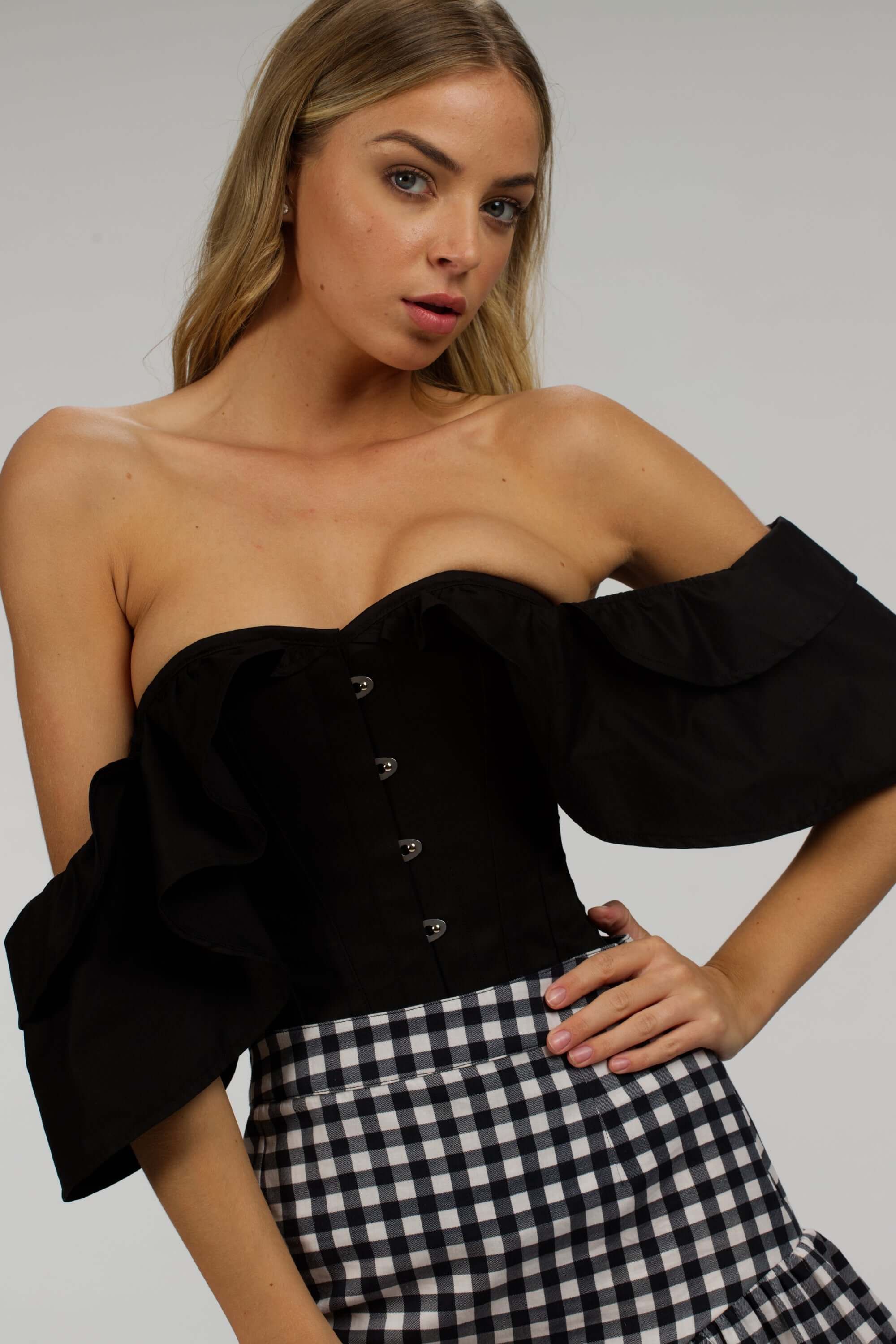 Black Cotton Corset Top with Dramatic sleeve sold by Corset Story product image thumbnail 3