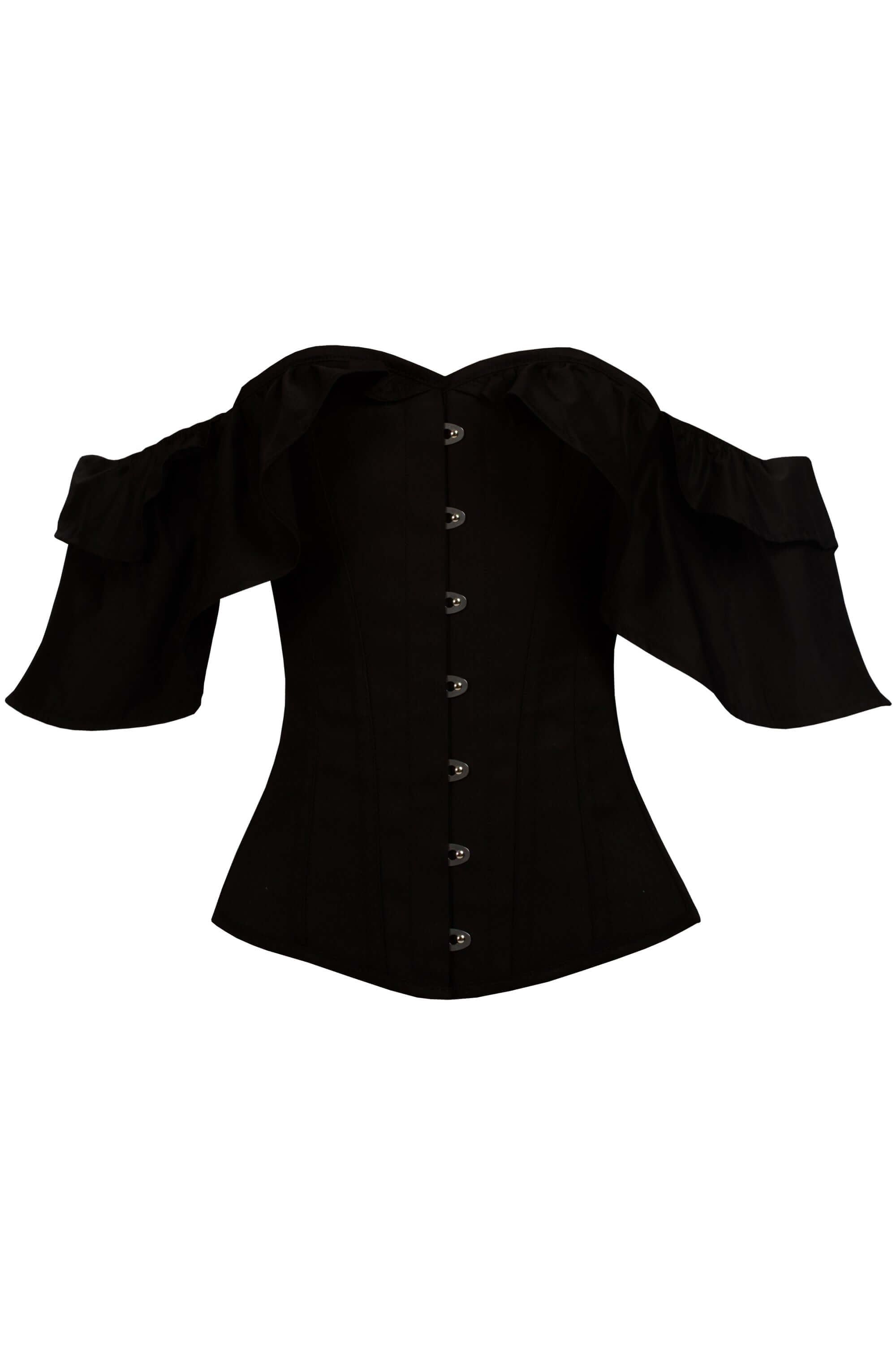 Black Cotton Corset Top with Dramatic sleeve sold by Corset Story