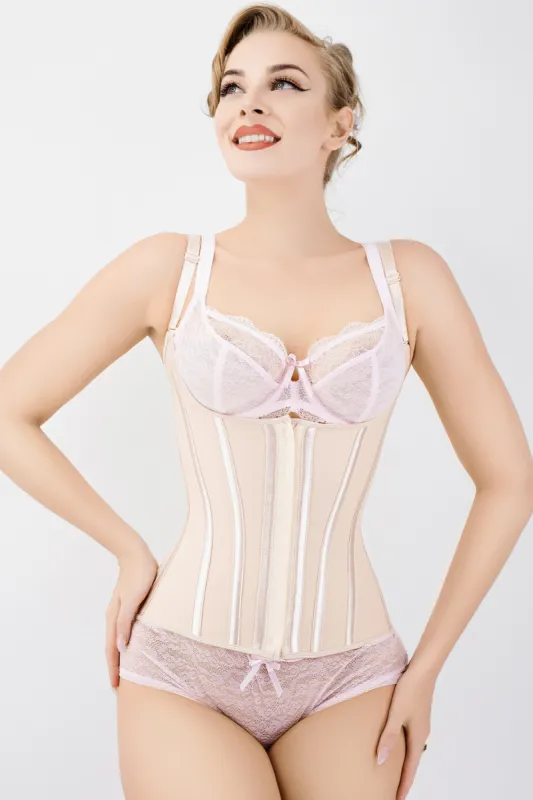 Corset Story Beige Latex Underbust Corset with adjustable Bra Straps sold by Corset Story
