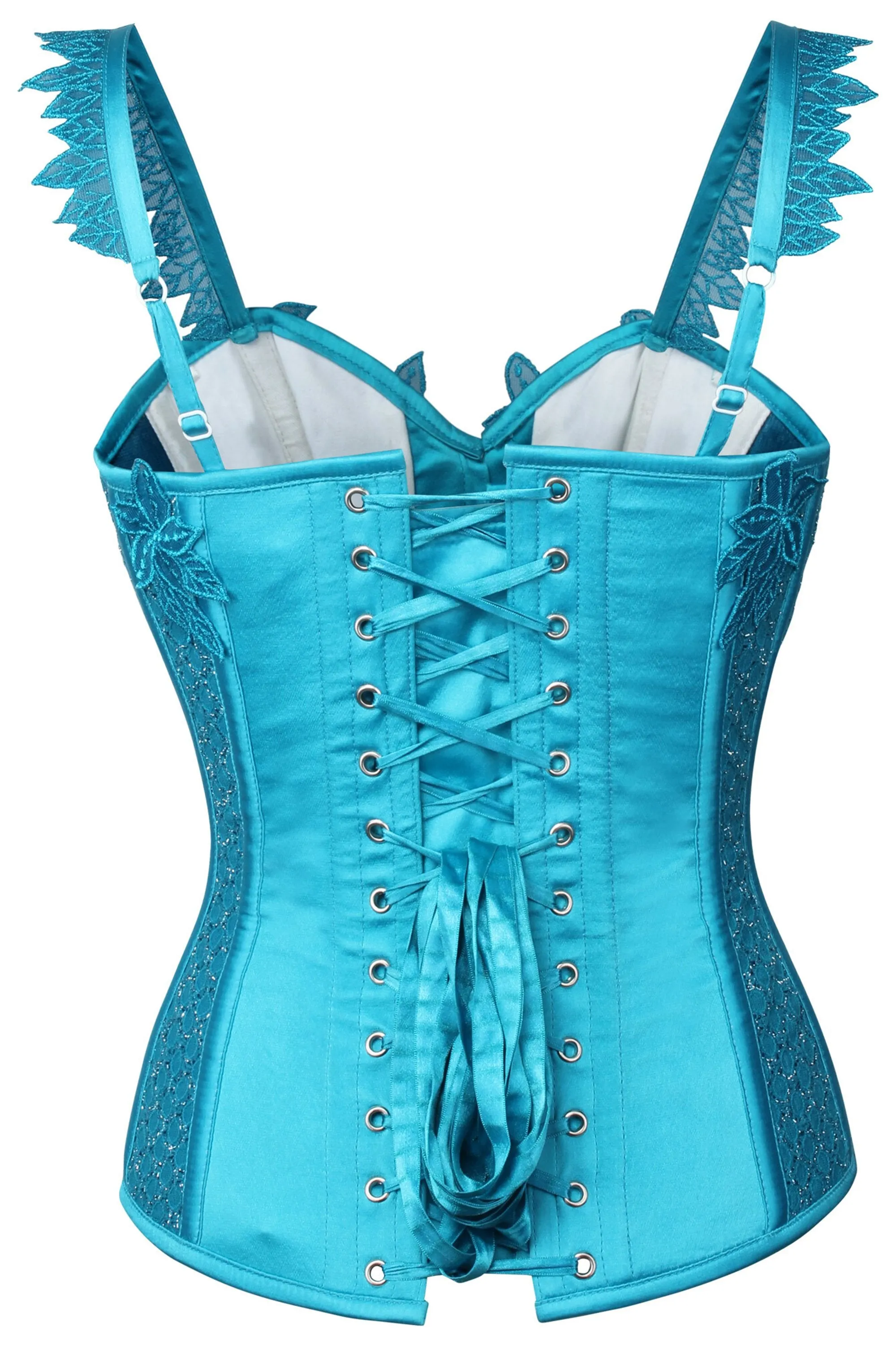 Satin Aqua Blue Corset With Shoulder Straps sold by Corset Story product image thumbnail 2