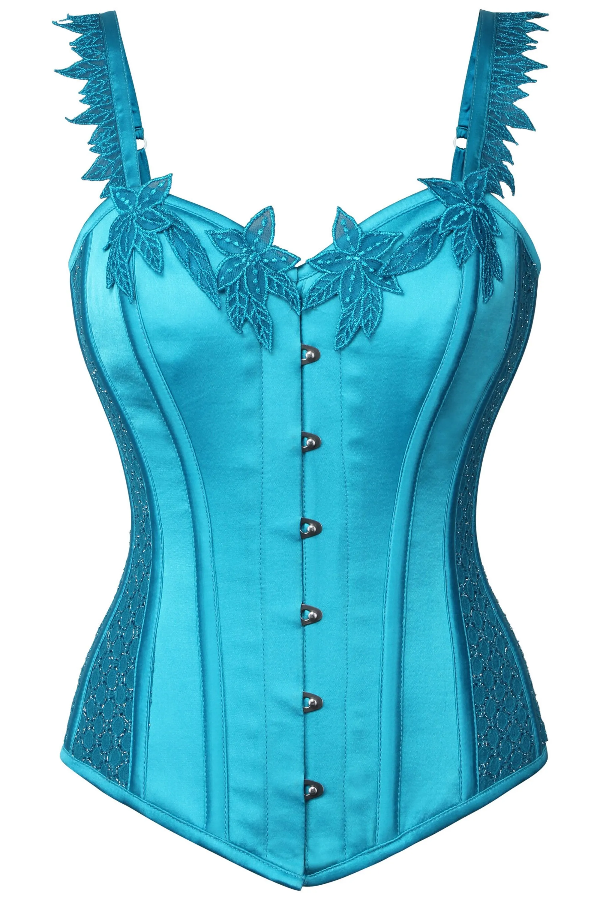 Satin Aqua Blue Corset With Shoulder Straps sold by Corset Story