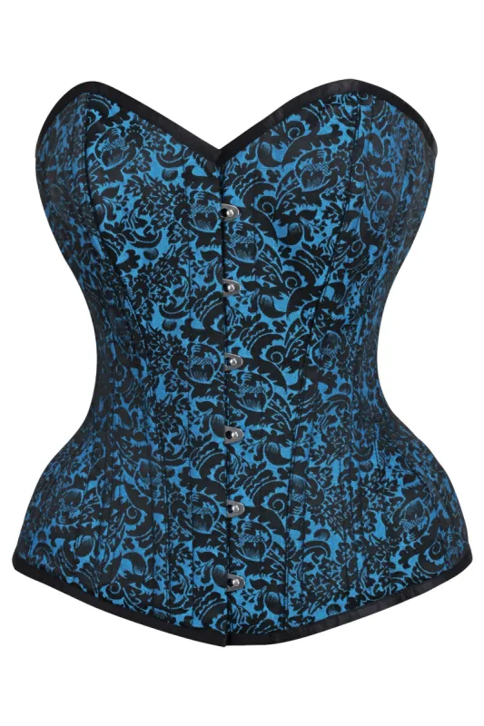 Turquoise Brocade Expert Waist Training Overbust Corset sold by Corset Story