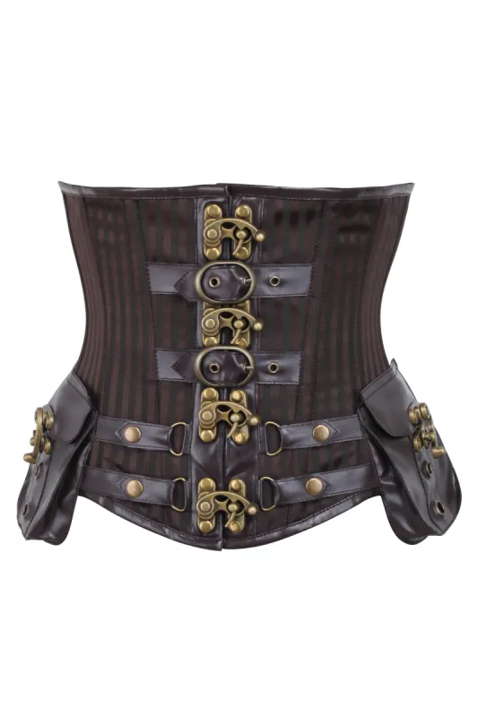 Brown Striped Steampunk captain Underbust with Pouches sold by Corset Story