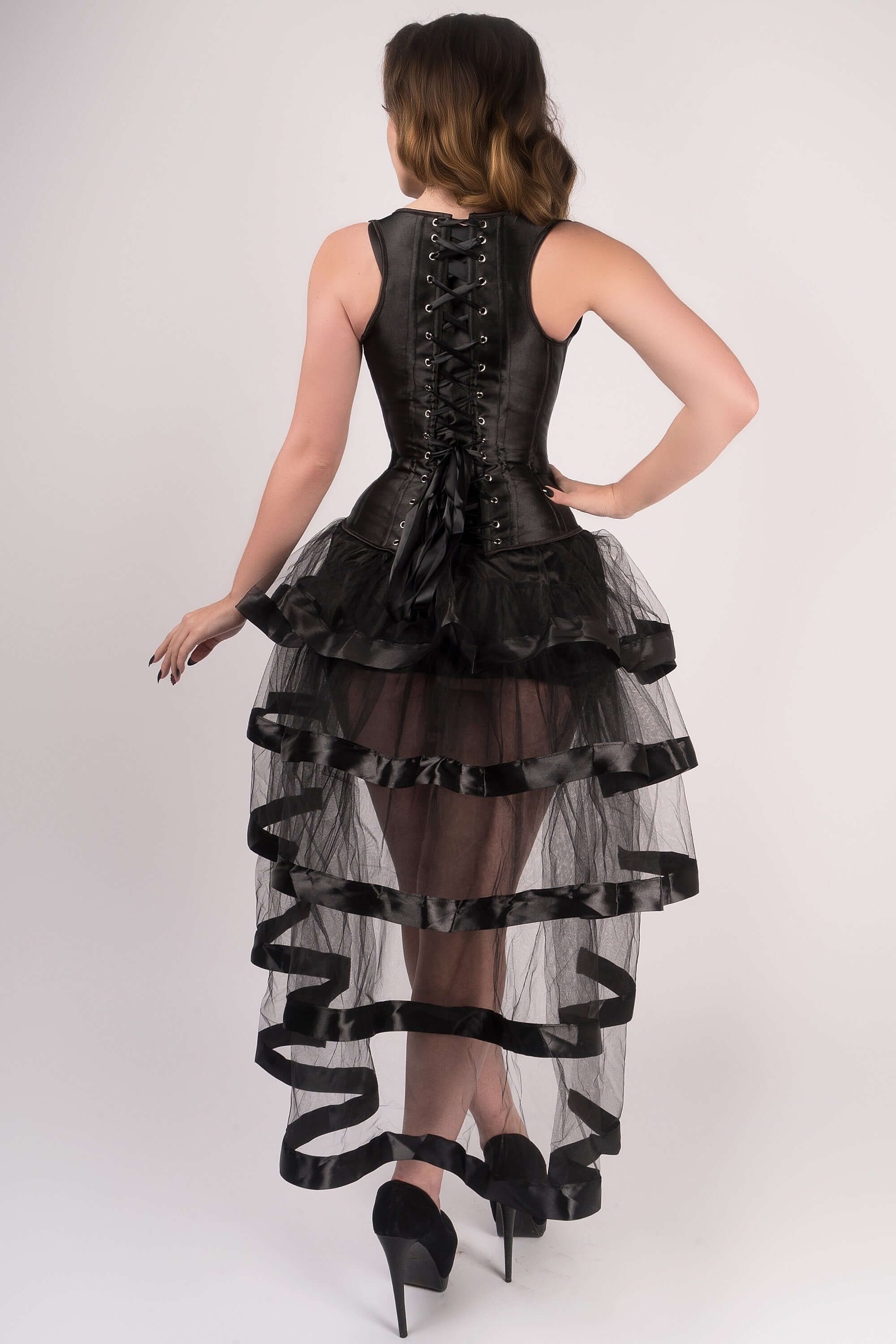 Black High Back Underbust With Straps And Layered Tulle Skirt sold by Corset Story product image thumbnail 3