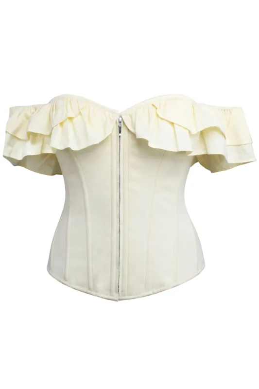Alyssum Lemon Sorbet Cotton Corset Top with Double Frill Sleeves sold by Corset Story