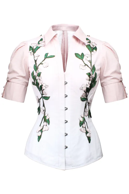 Pink and White Elasticated Corset Shirt sold by Corset Story