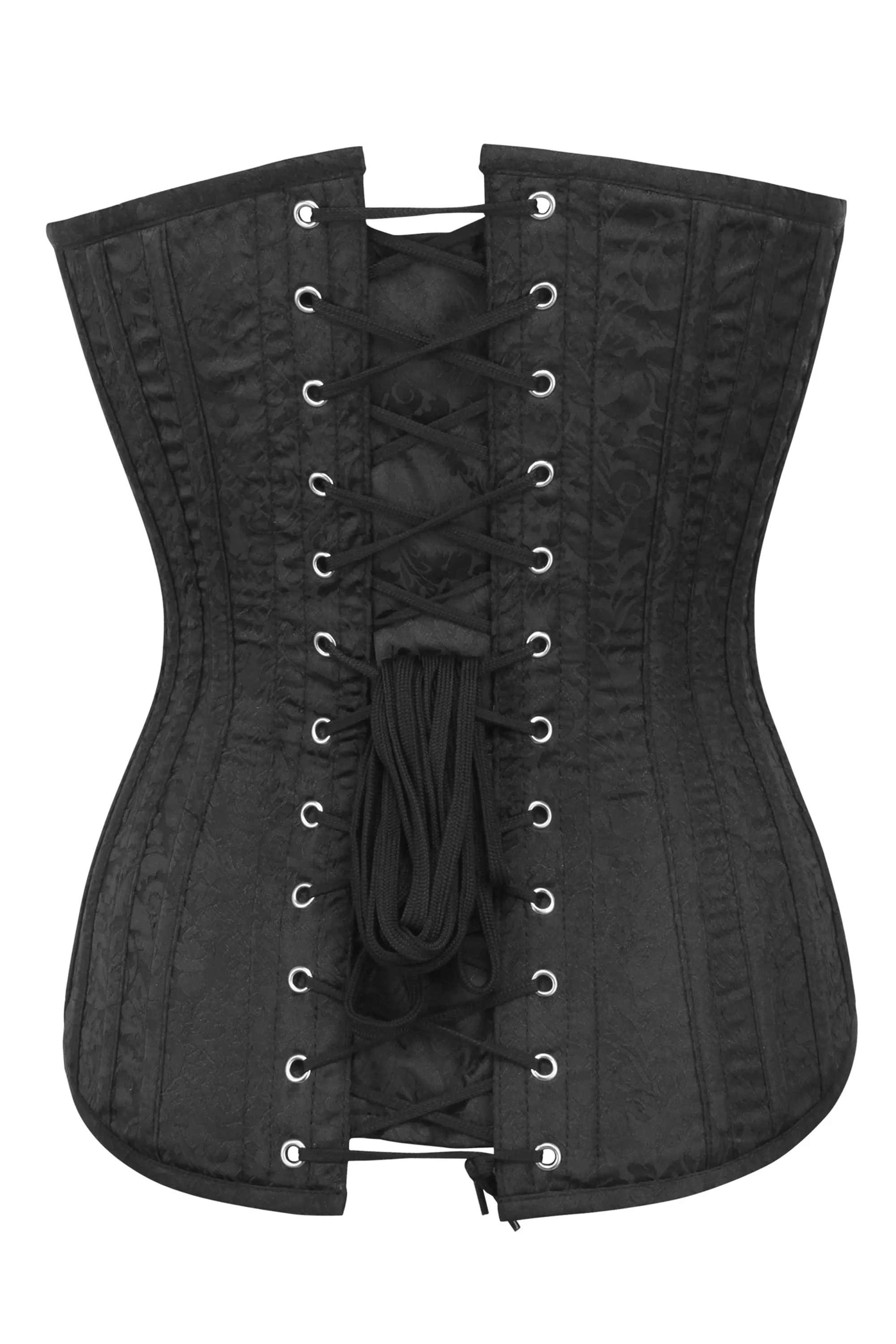 Black Brocade Overbust Corset with Plunge Neckline sold by Corset Story product image thumbnail 2