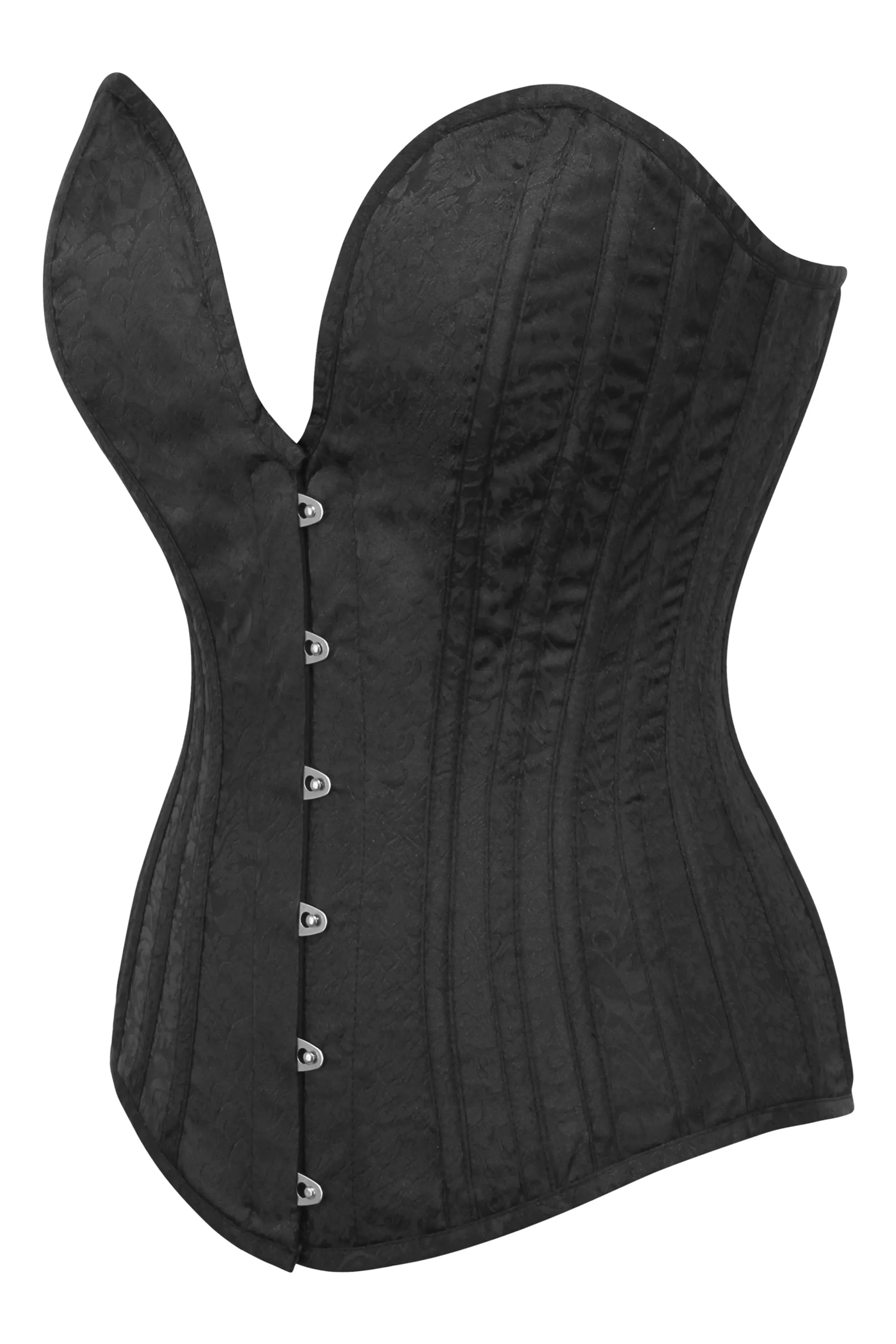 Black Brocade Overbust Corset with Plunge Neckline sold by Corset Story product image thumbnail 3