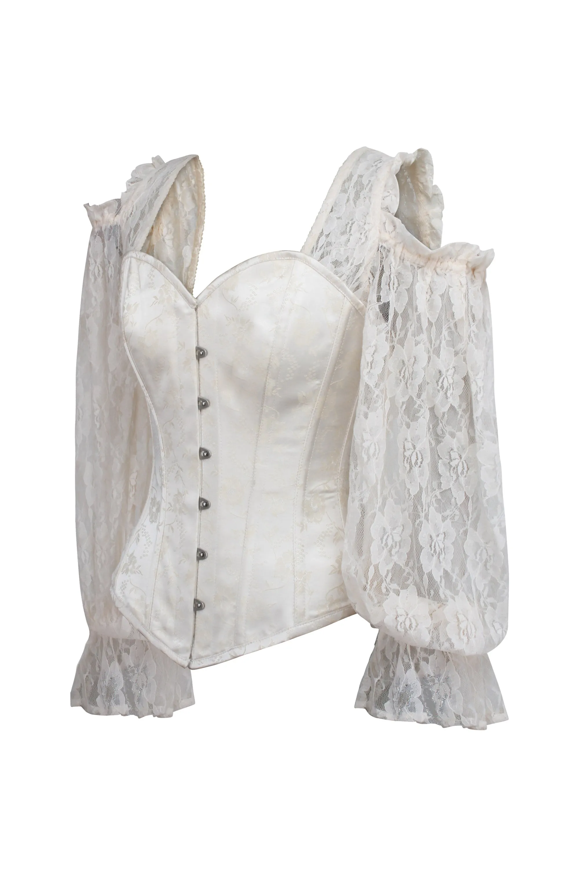 Ivory Brocade Overbust with Lace Sleeves sold by Corset Story product image thumbnail 3
