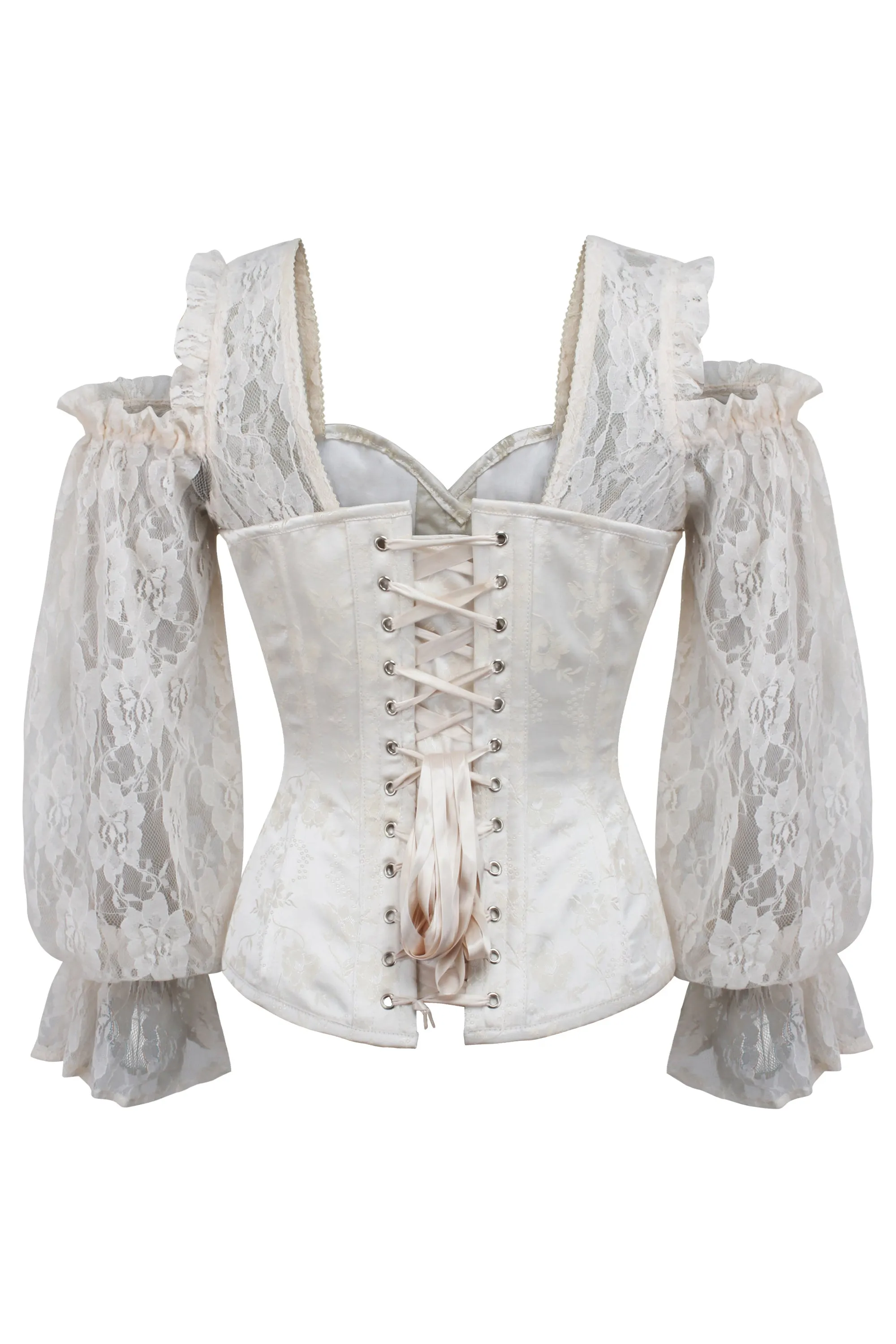 Ivory Brocade Overbust with Lace Sleeves sold by Corset Story product image thumbnail 2