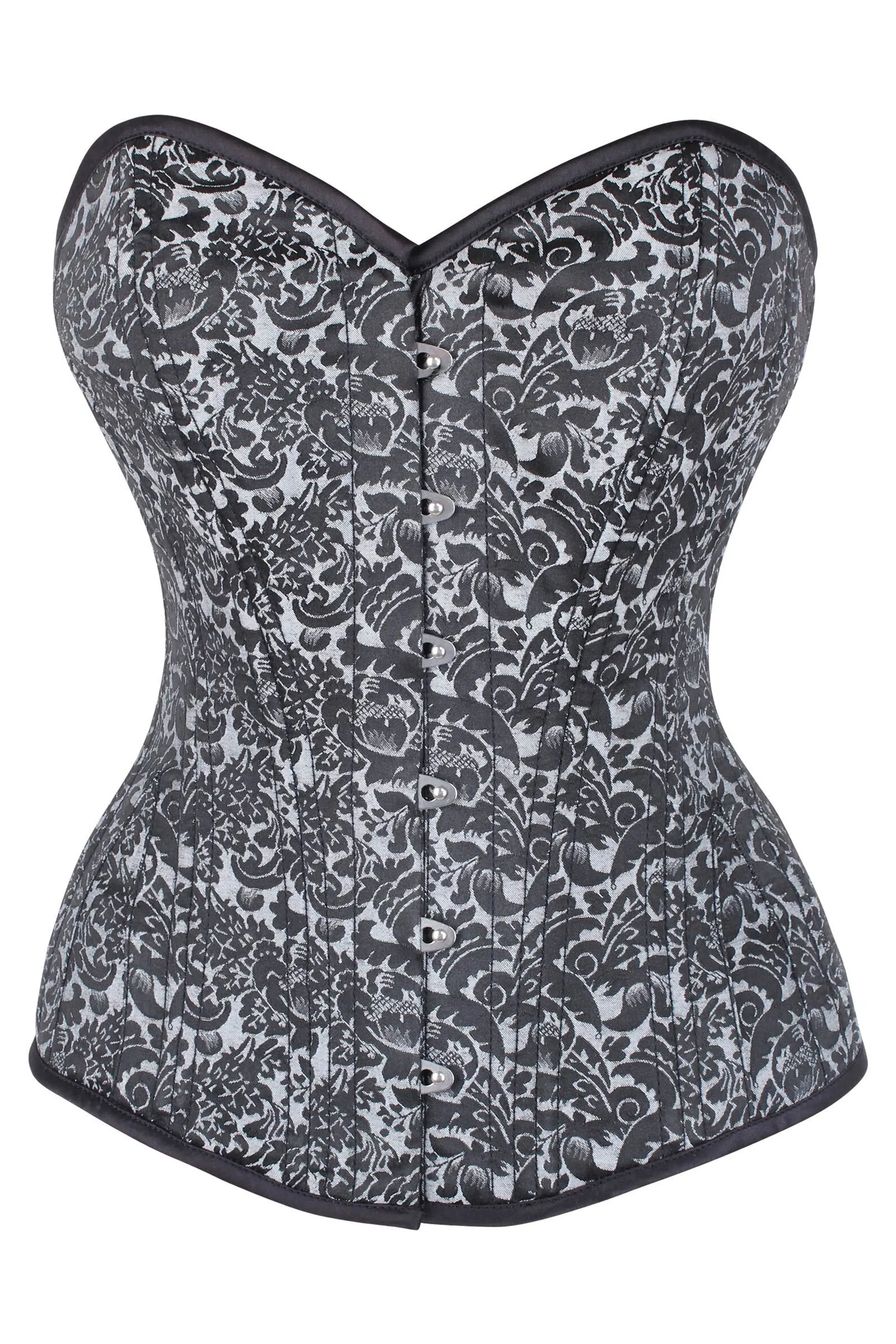 Silver Brocade Expert Waist Training Overbust Corset sold by Corset Story