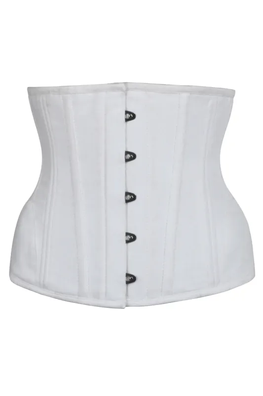 Underbust Waist Trainer In White Cotton Twill -Curved Hem And Hip Panels sold by Corset Story