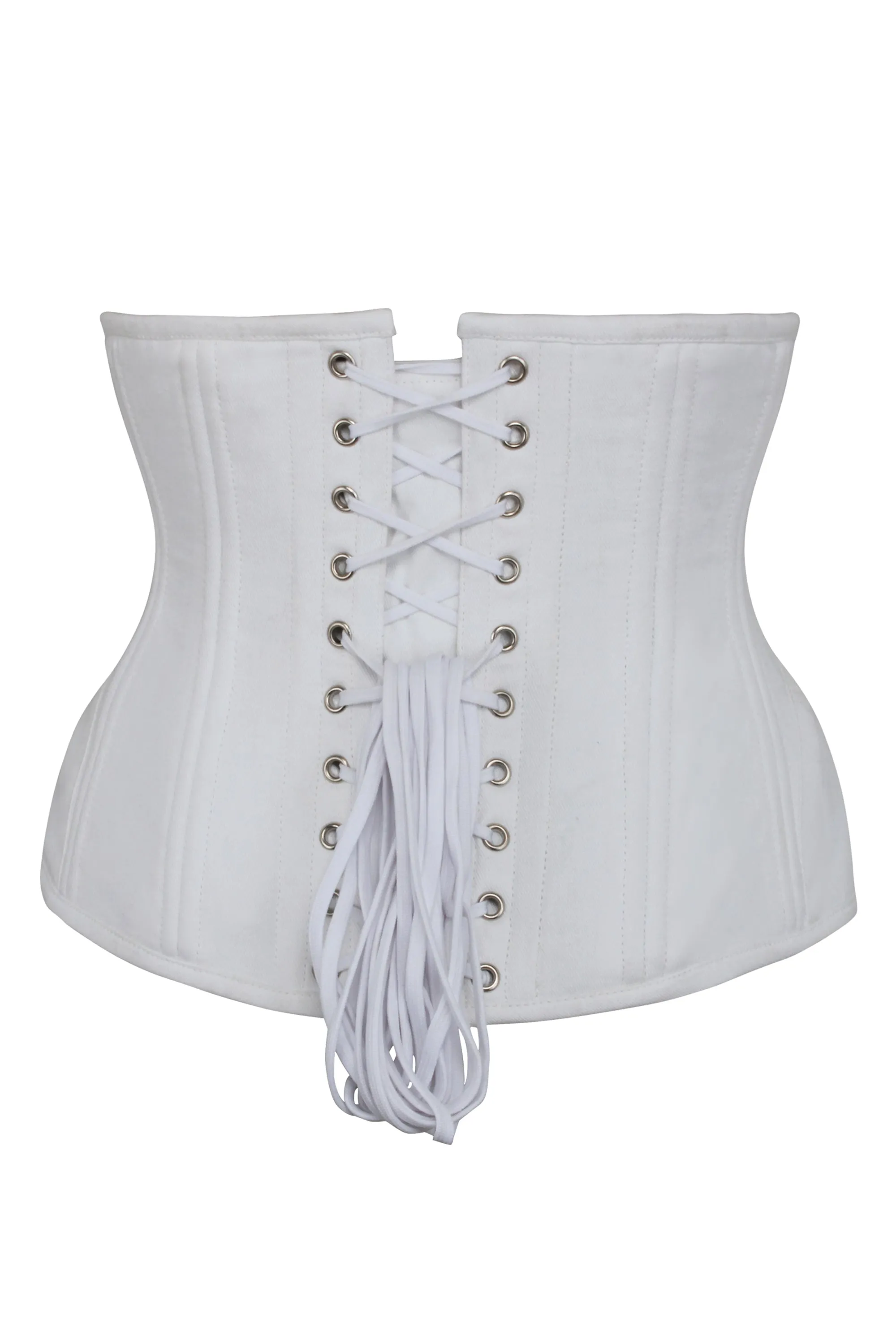 Underbust Waist Trainer In White Cotton Twill -Curved Hem And Hip Panels sold by Corset Story product image thumbnail 2