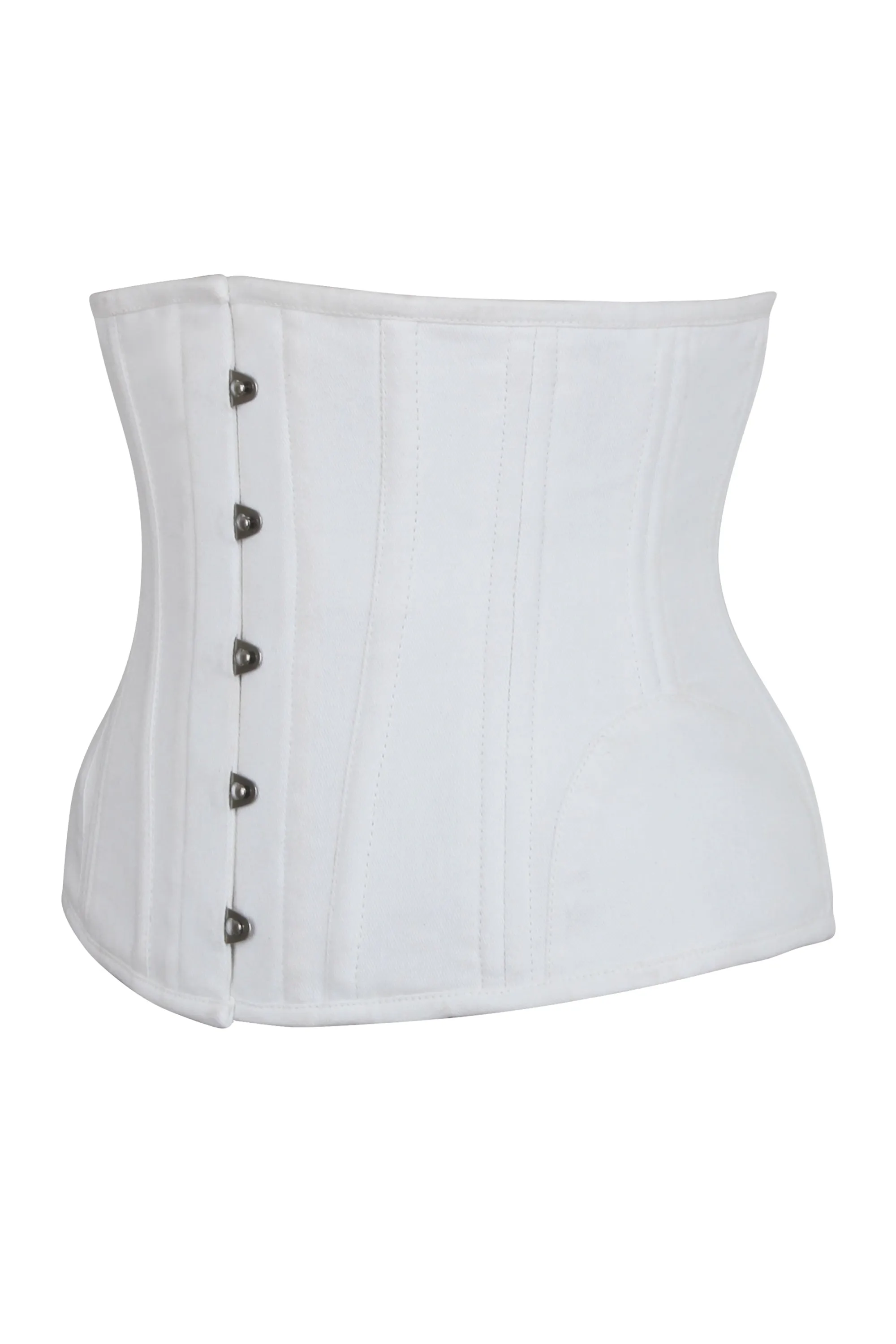 Underbust Waist Trainer In White Cotton Twill -Curved Hem And Hip Panels sold by Corset Story product image thumbnail 3