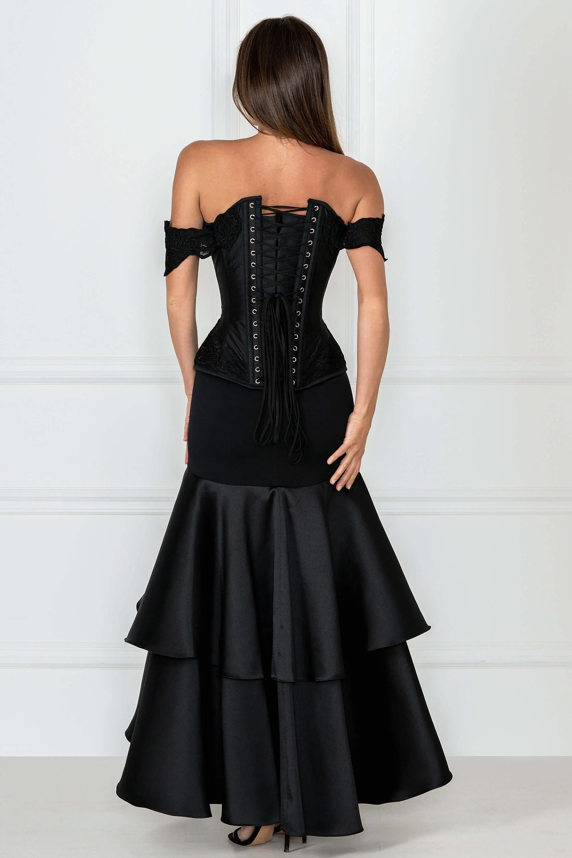 Black Longline Corset Top with Lace Cap Sleeve sold by Corset Story product image thumbnail 3