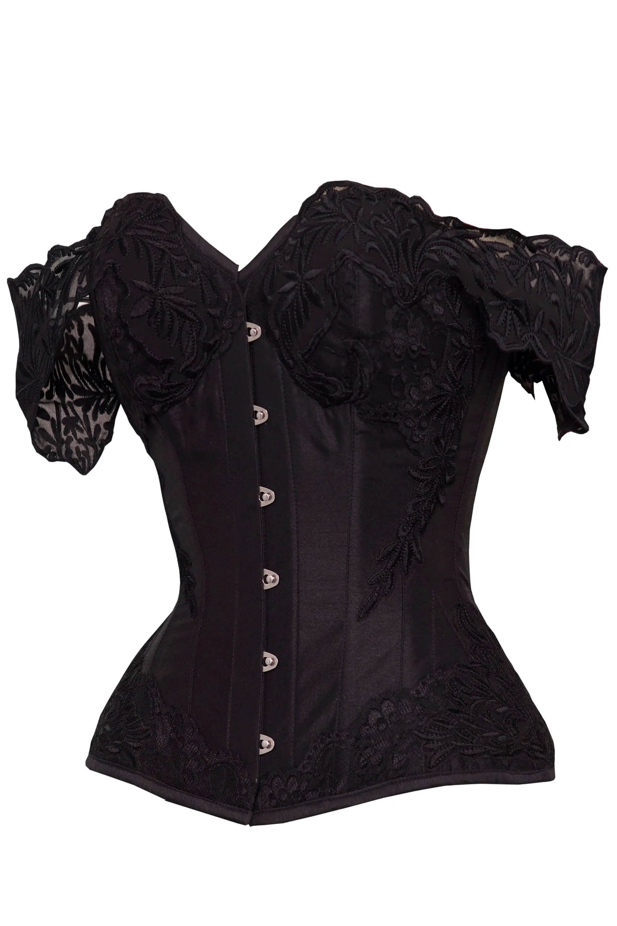 Black Longline Corset Top with Lace Cap Sleeve sold by Corset Story product image thumbnail 5