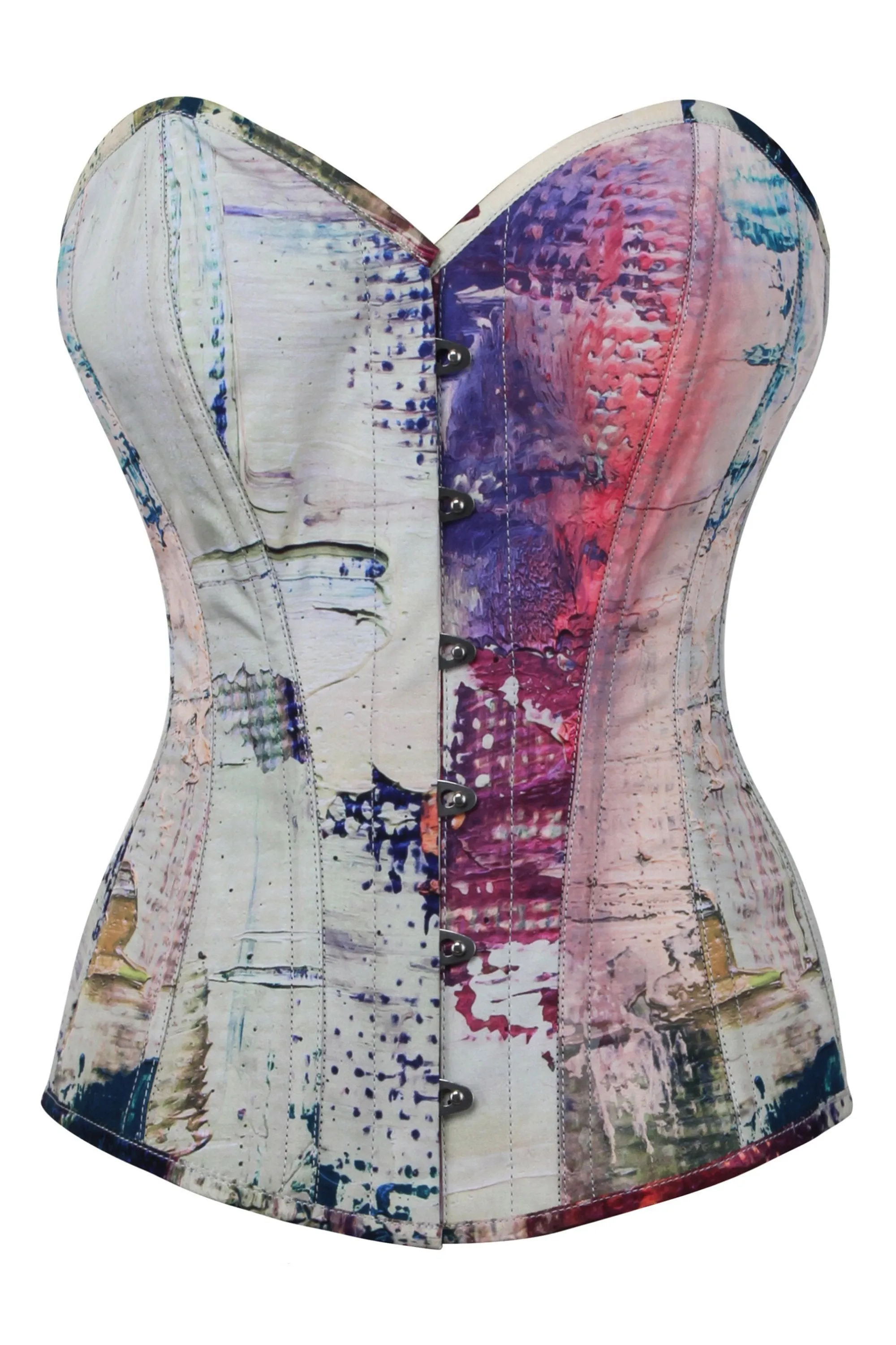Vibrant Purple and Cream Snakeprint Overbust Corset sold by Corset Story