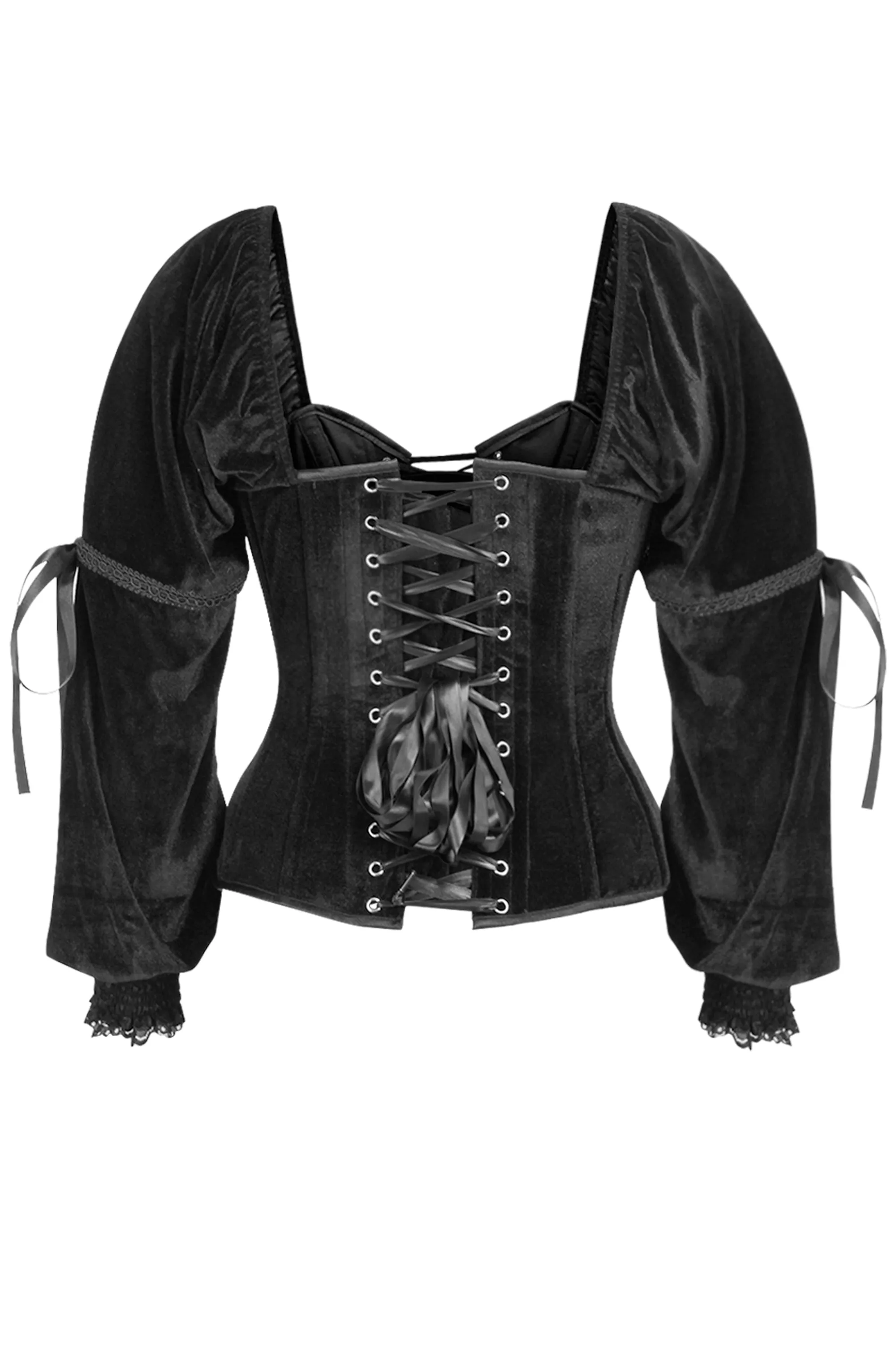 Sleeved Overbust Corset with Front and Rear Lacing in Black sold by Corset Story product image thumbnail 2