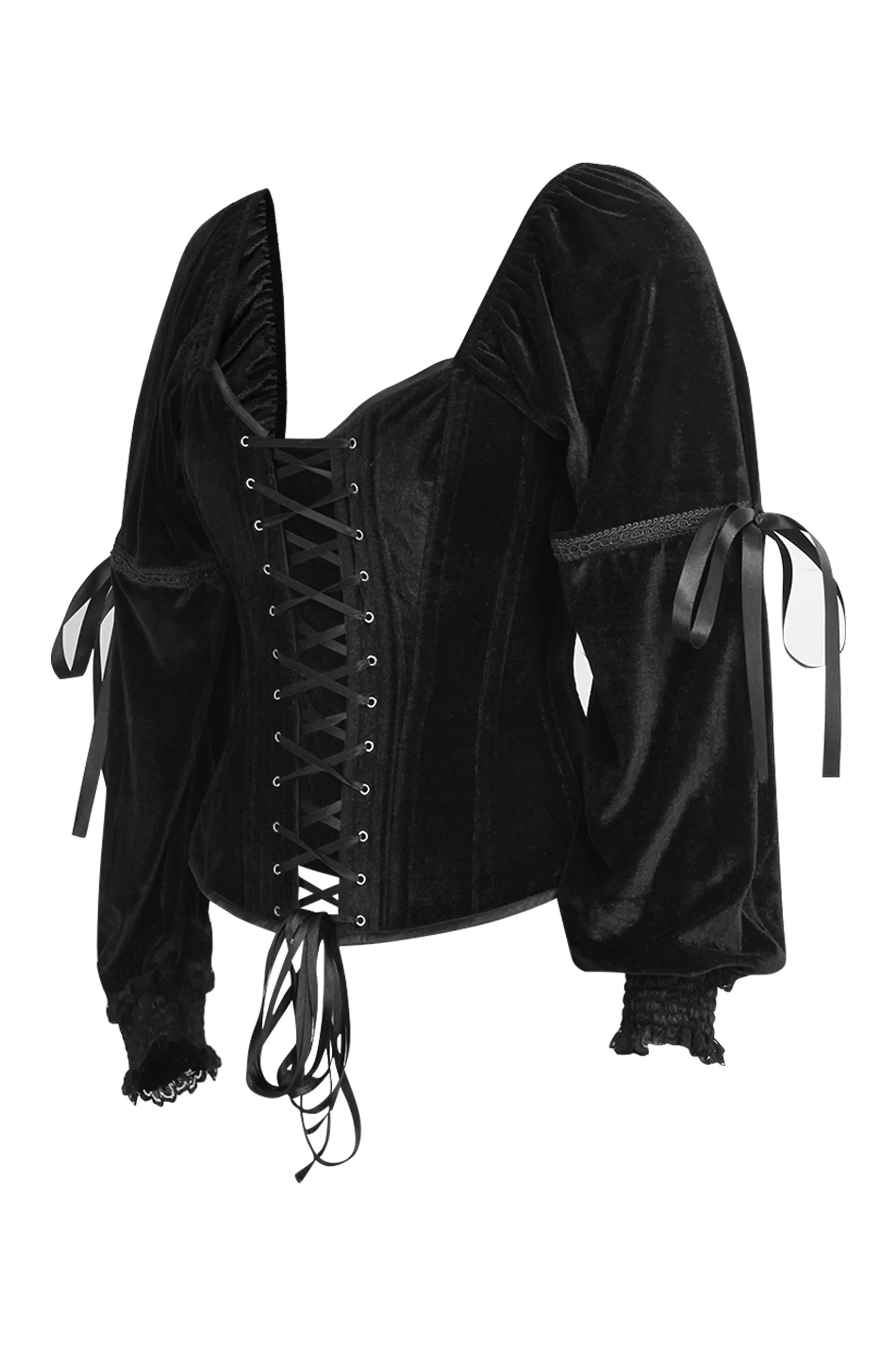 Sleeved Overbust Corset with Front and Rear Lacing in Black sold by Corset Story product image thumbnail 3