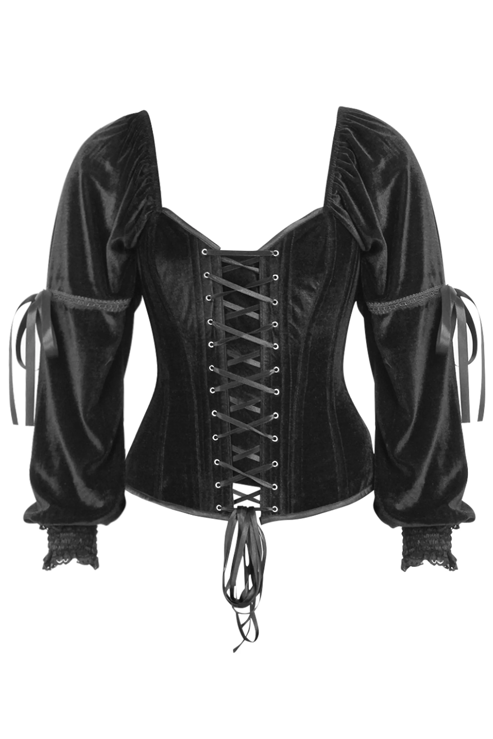 Sleeved Overbust Corset with Front and Rear Lacing in Black sold by Corset Story