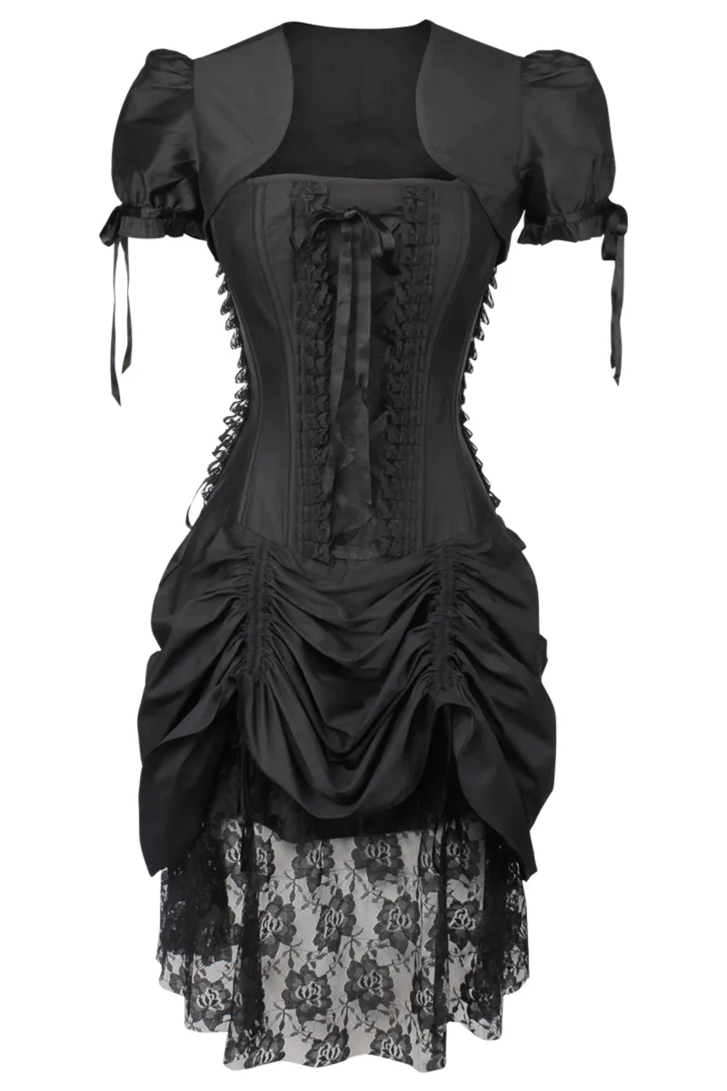Historically Inspired Black Corset Dress with Bolero sold by Corset Story
