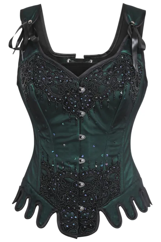 Green Couture Corset with Shoulder Straps sold by Corset Story