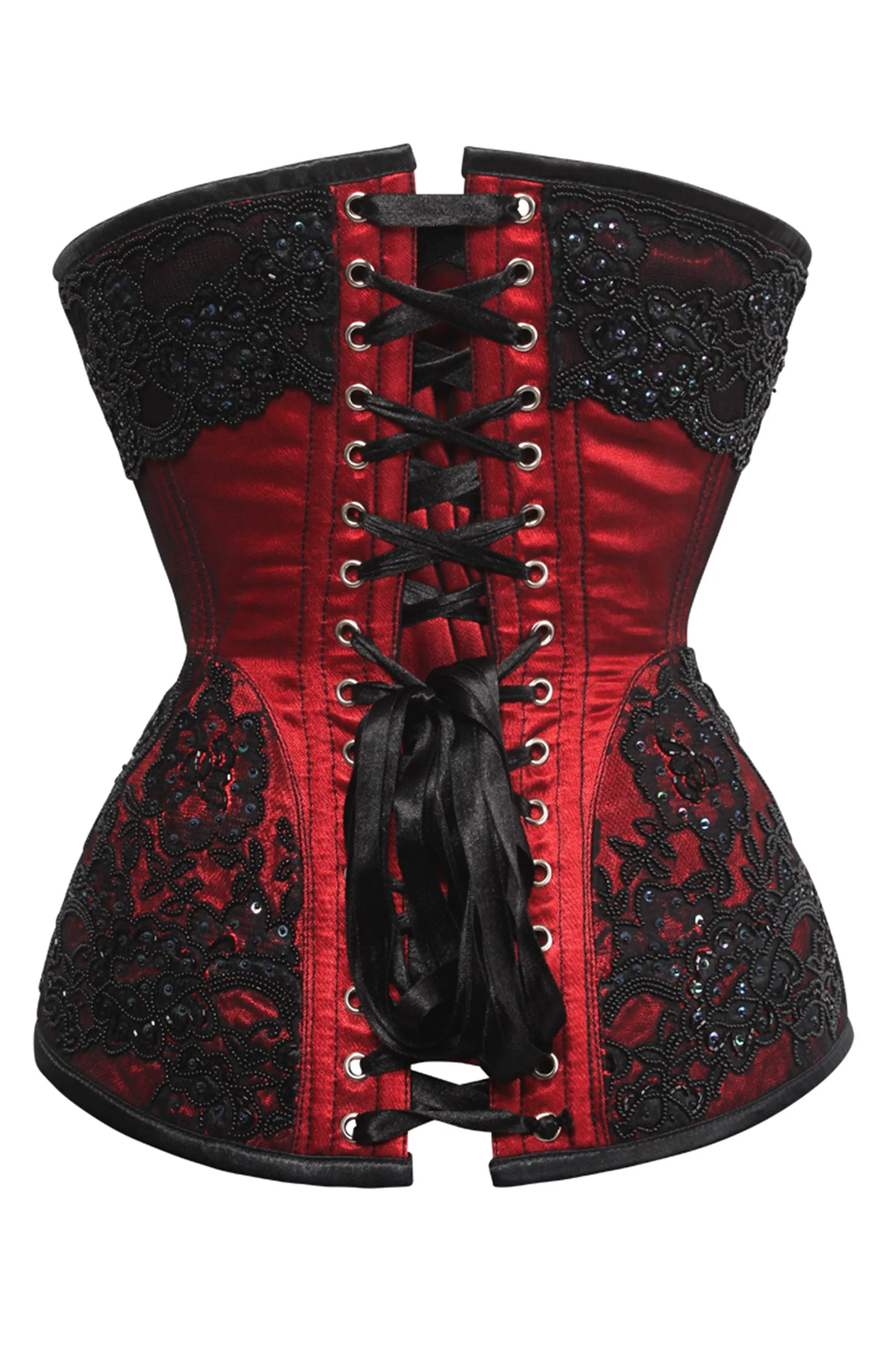 Red and Black Couture Overbust Corset with Lace Overlay sold by Corset Story product image thumbnail 2