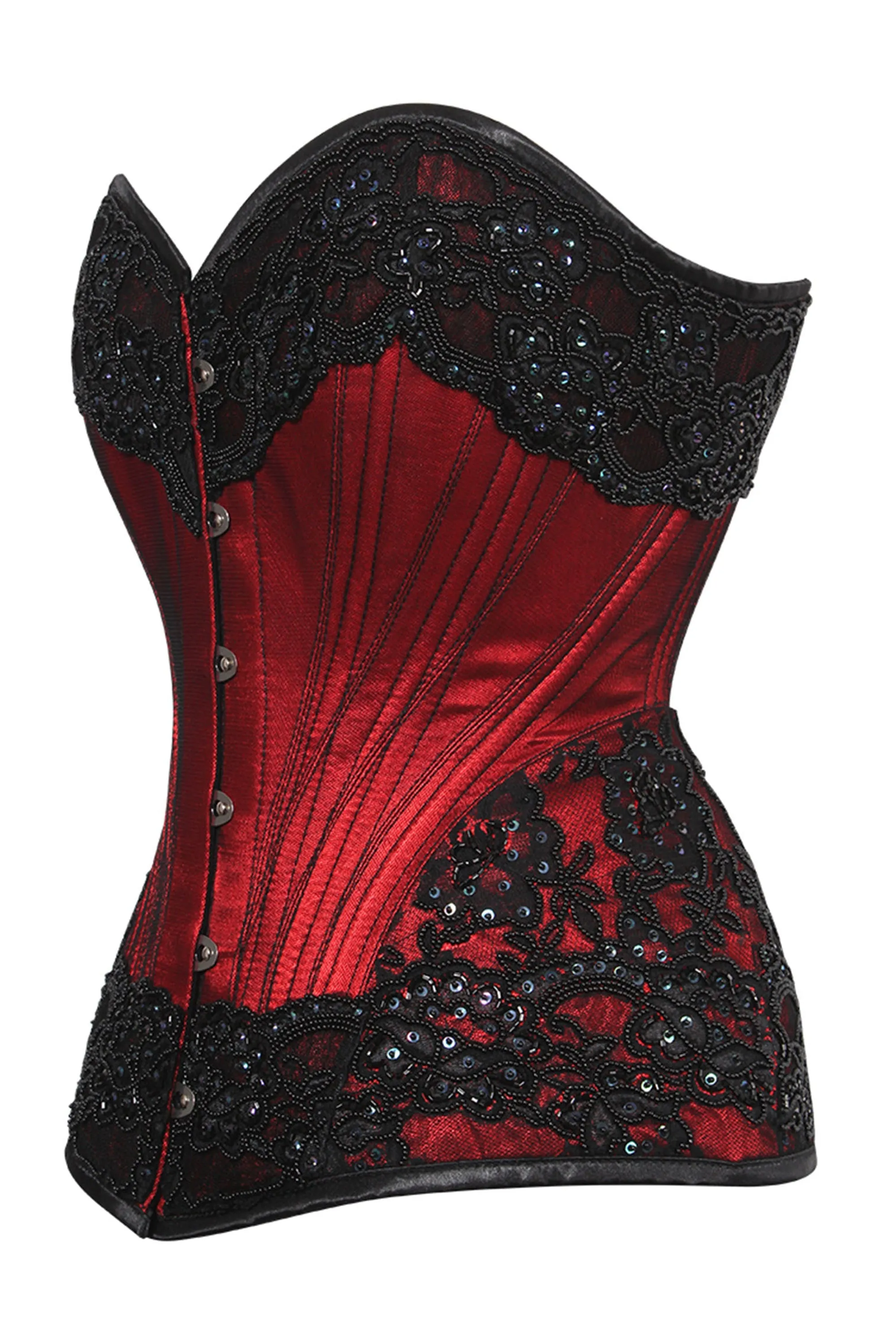 Red and Black Couture Overbust Corset with Lace Overlay sold by Corset Story product image thumbnail 3