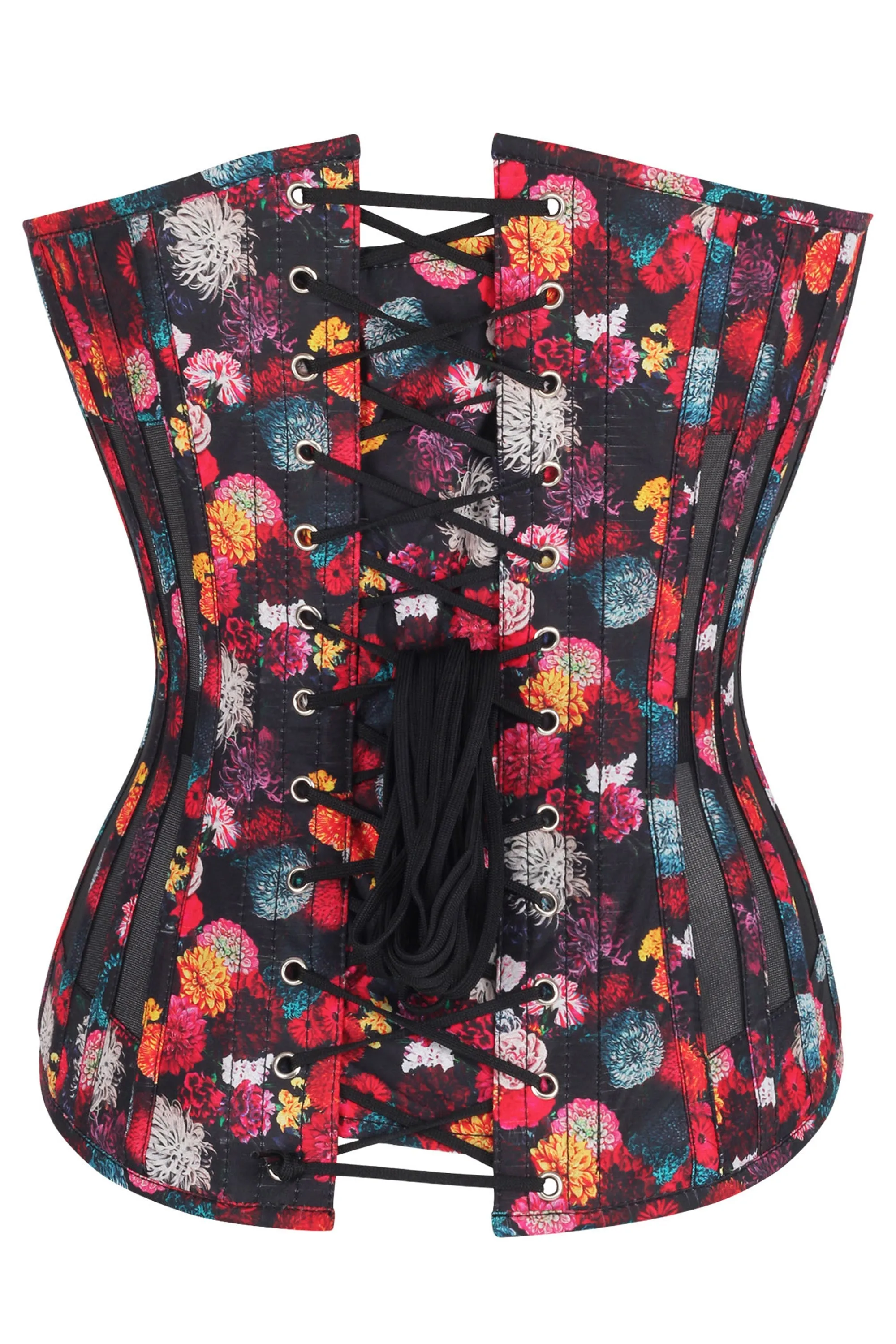 Floral Print Cotton Overbust Corset with Plunge Neckline and Side Mesh Panels sold by Corset Story product image thumbnail 2