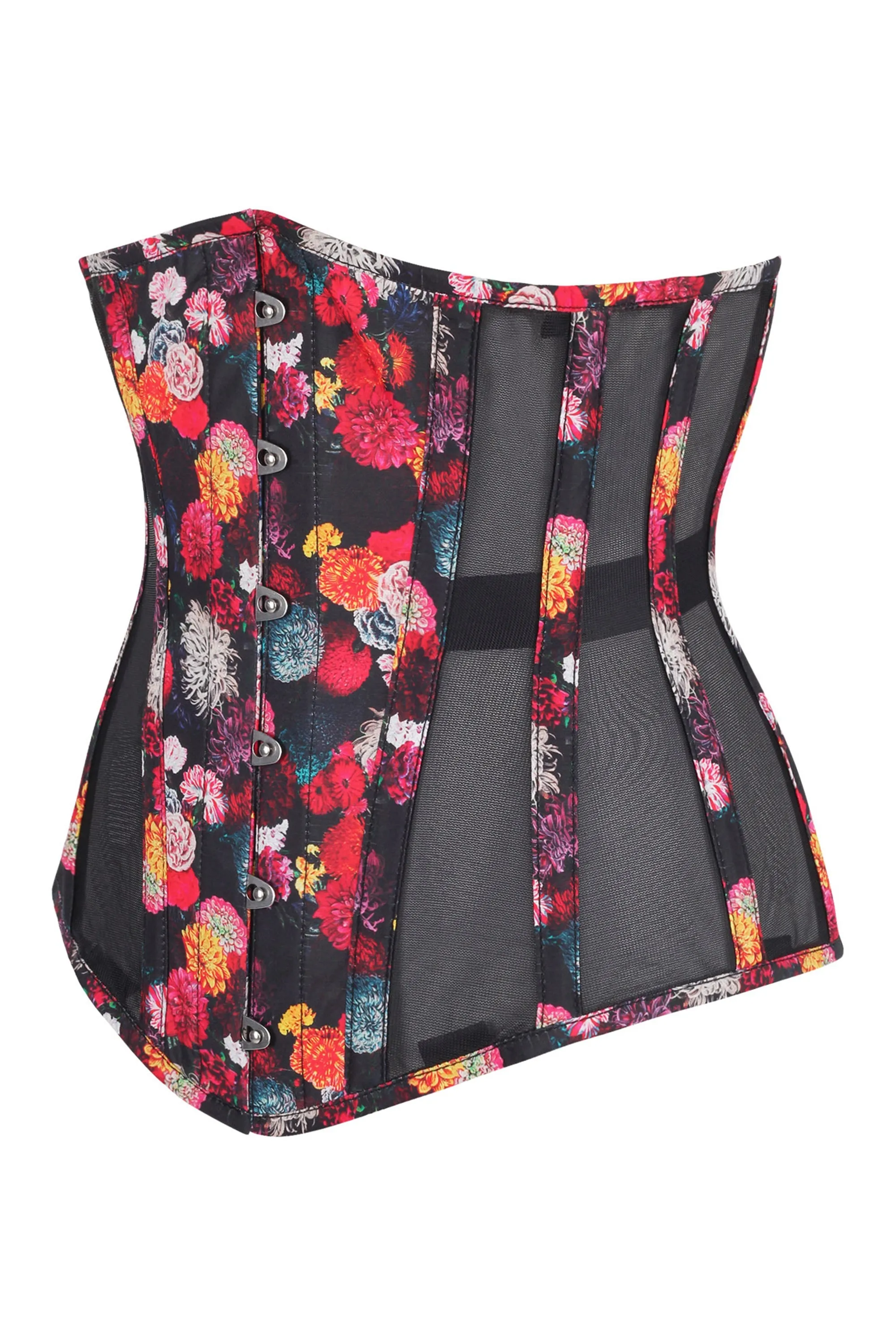 Floral Print Cotton Longline Underbust Corset with Black Mesh Panels sold by Corset Story product image thumbnail 3