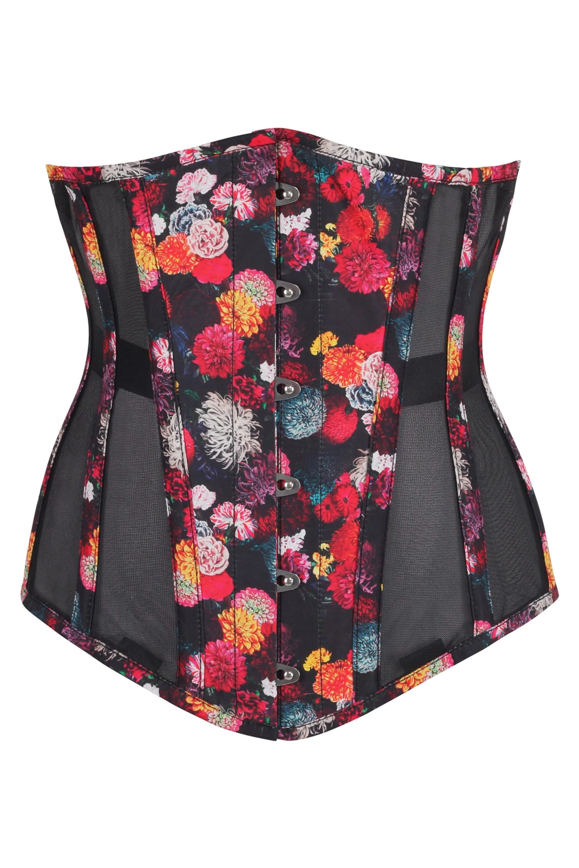 Floral Print Cotton Longline Underbust Corset with Black Mesh Panels sold by Corset Story