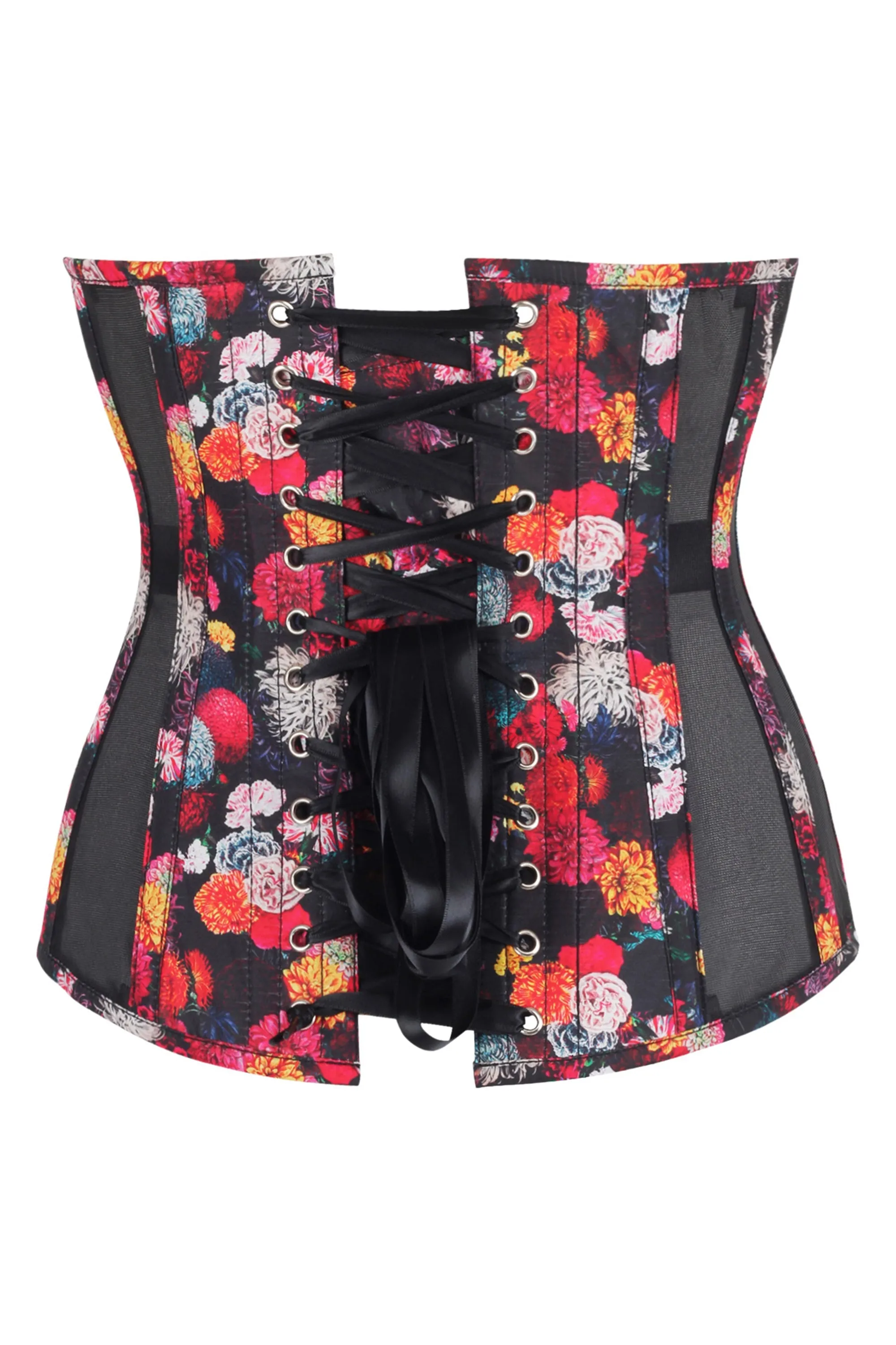 Floral Print Cotton Longline Underbust Corset with Black Mesh Panels sold by Corset Story product image thumbnail 2