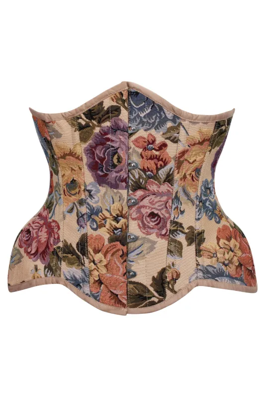 Beige Floral Print Curvy Underbust Corset sold by Corset Story