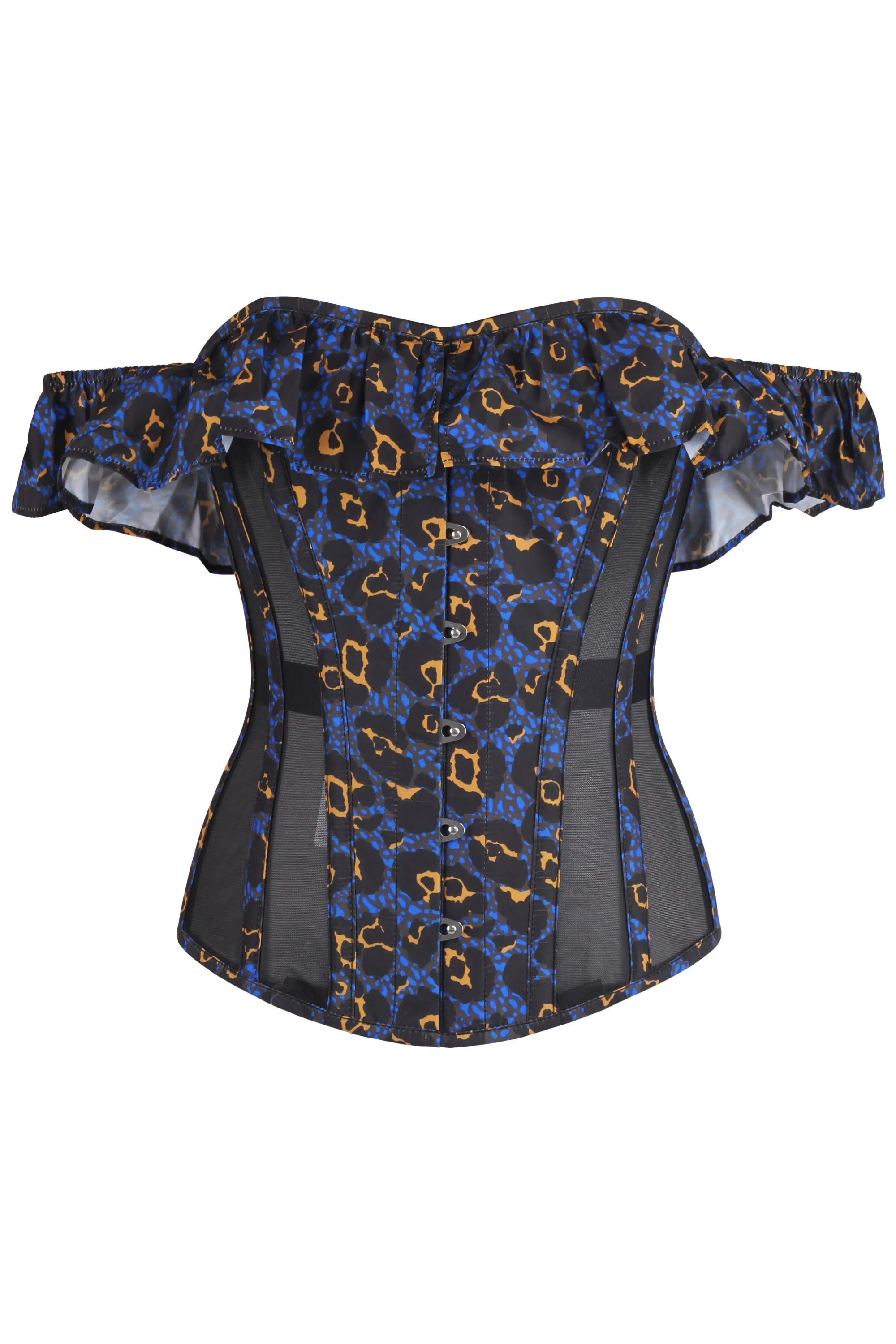 Purple Leopard Print Cotton Overbust With Mesh Panels And Sleeves sold by Corset Story