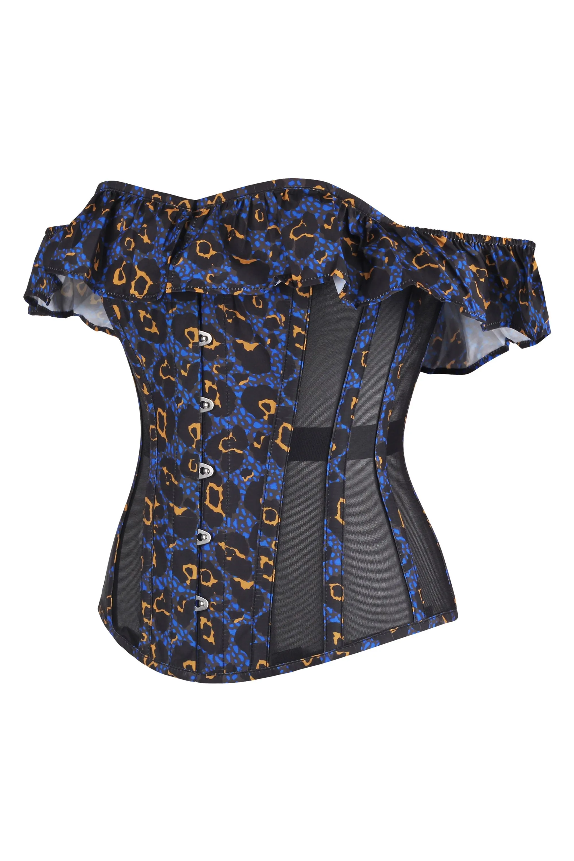 Purple Leopard Print Cotton Overbust With Mesh Panels And Sleeves sold by Corset Story product image thumbnail 3