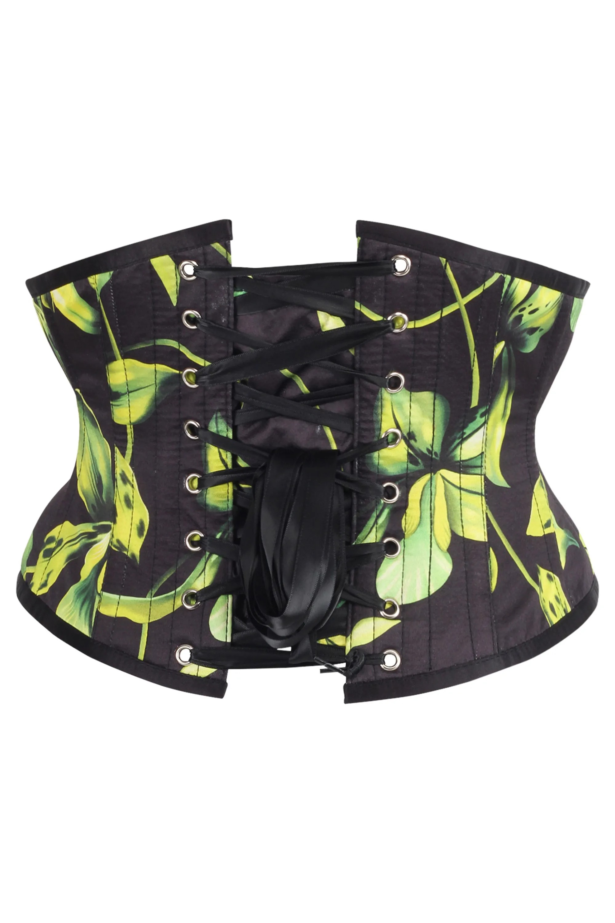 Green and Black Floral Print Waspie Corset sold by Corset Story product image thumbnail 2