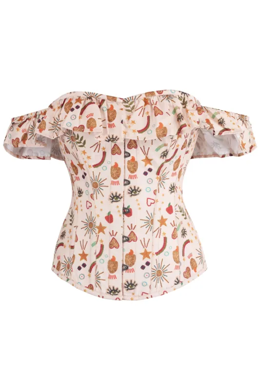 Cotton Print Sleeved Corset Top sold by Corset Story